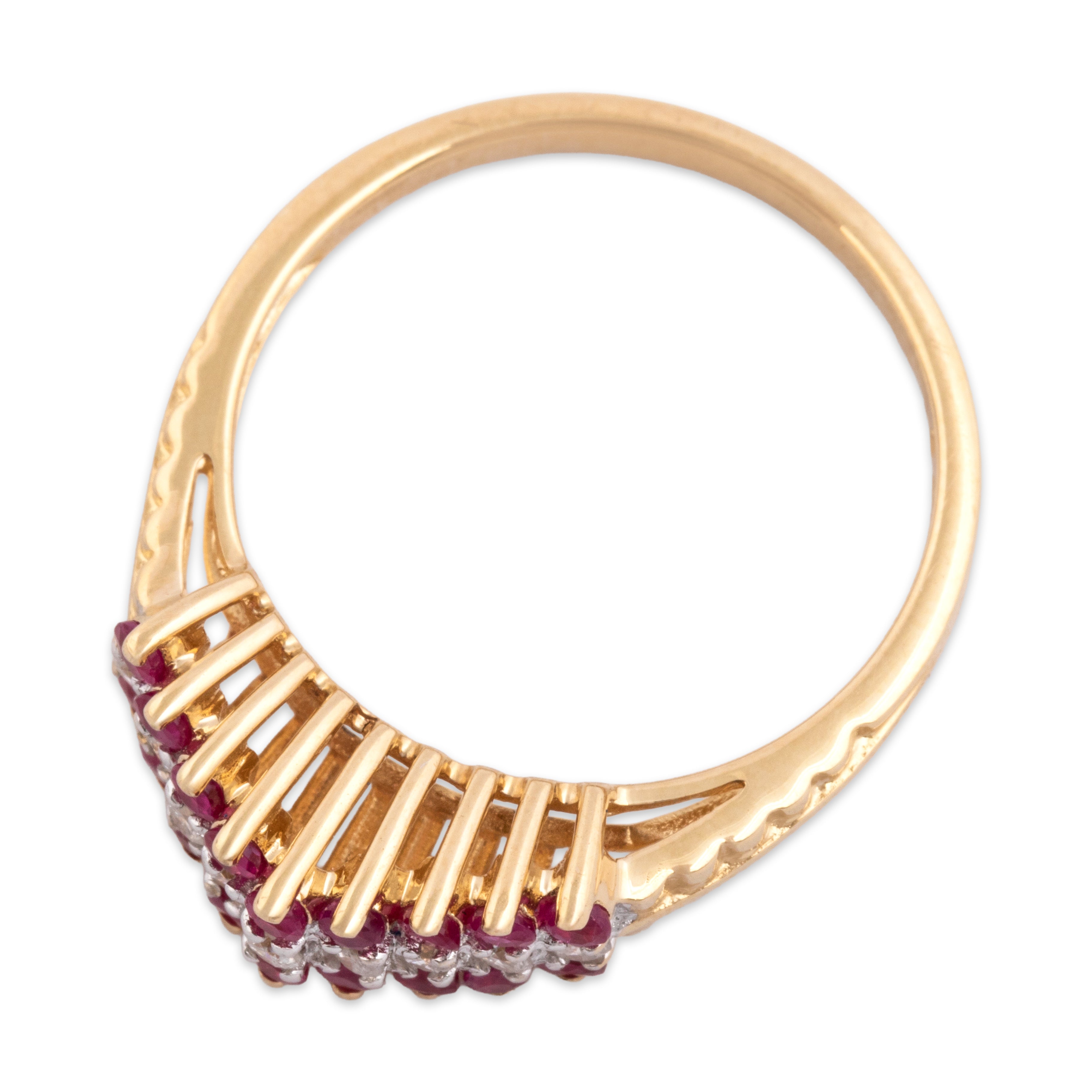 Vintage 14k Yellow Gold Ruby Diamond Architectural Chevron Line Ring - Overall view