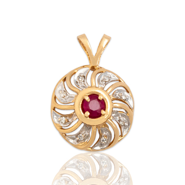 Vintage 14k Yellow & White Gold Ruby Diamond Playful Swirling Burst Pendant