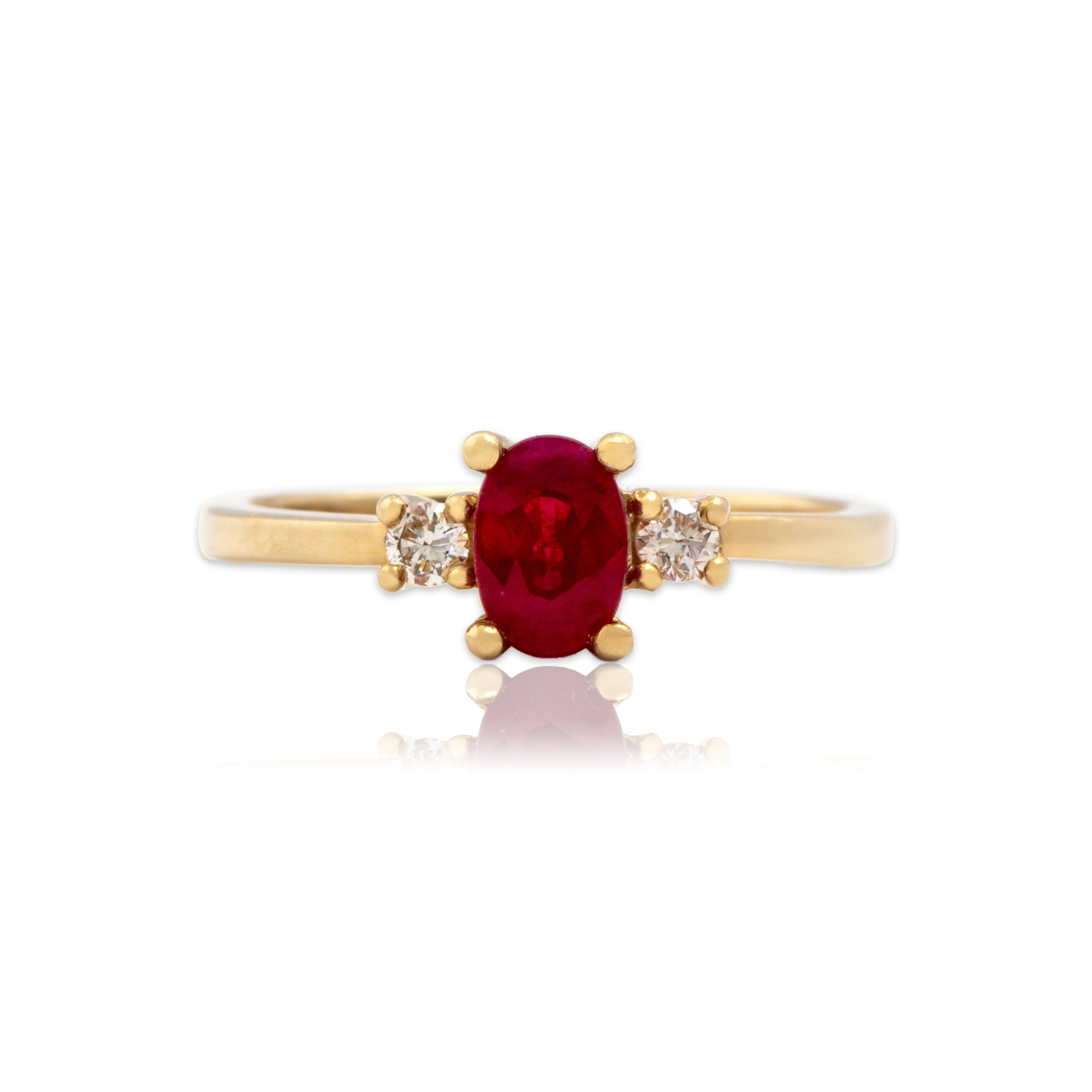 Vintage 14k Yellow Gold .57ct Ruby Diamond Refined Oval Trio Ring 6.25
