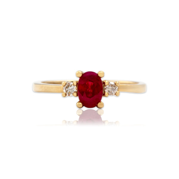 Vintage 14k Yellow Gold .57ct Ruby Diamond Refined Oval Trio Ring 6.25