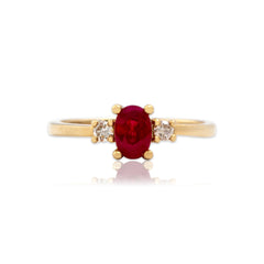 Vintage 14k Yellow Gold .57ct Ruby Diamond Refined Oval Trio Ring 6.25