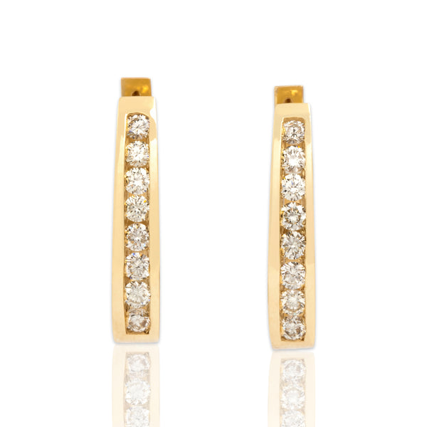 Vintage 14k Yellow Gold .85cttw Diamond Stunning Geometric Channel Hoop Earrings