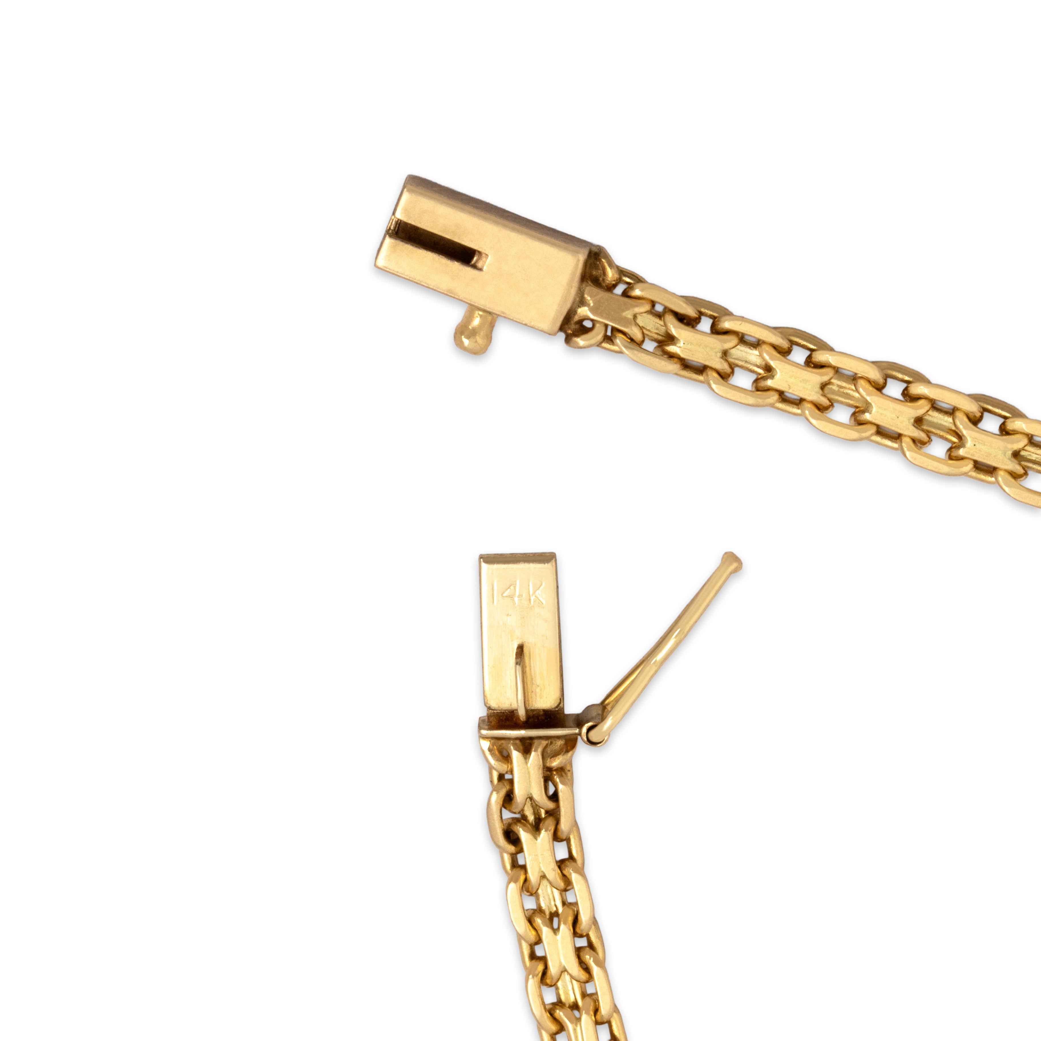 Vintage 14k Yellow Gold Diamond Emerald Fantastic Channel-Set Chevron Necklace - clasp view