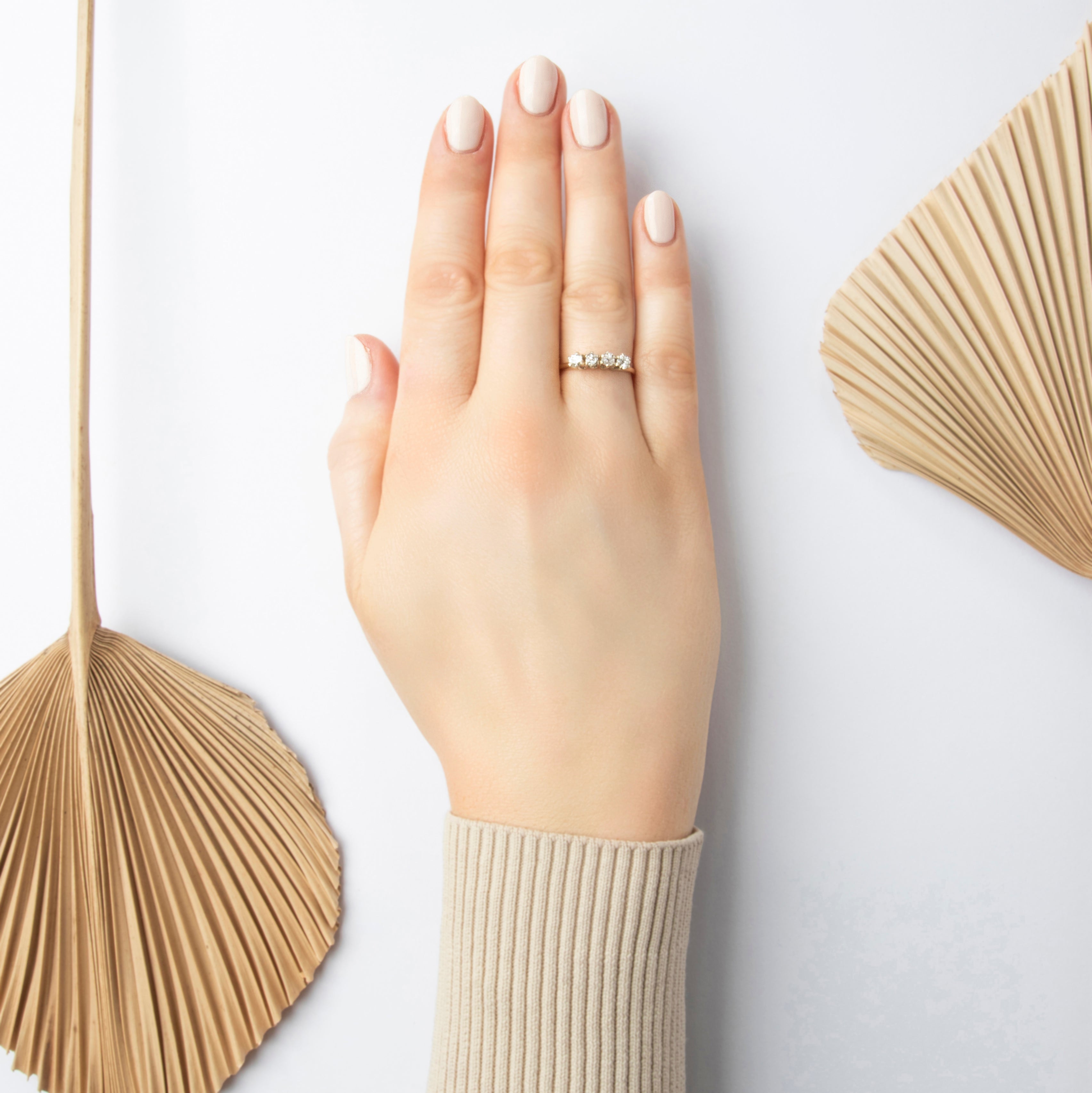 Antique 14k Yellow & White Gold Old Mine Cut Diamond Dazzling Dramatic Tall-Set Line Ring - On model view