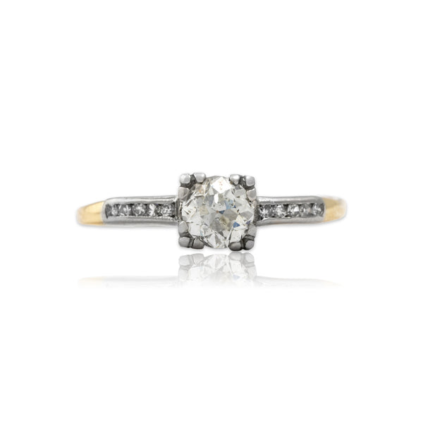Vintage 14k Yellow & White Gold .56cttw Old Mine Cut Diamond Square-Set Ring 8.00