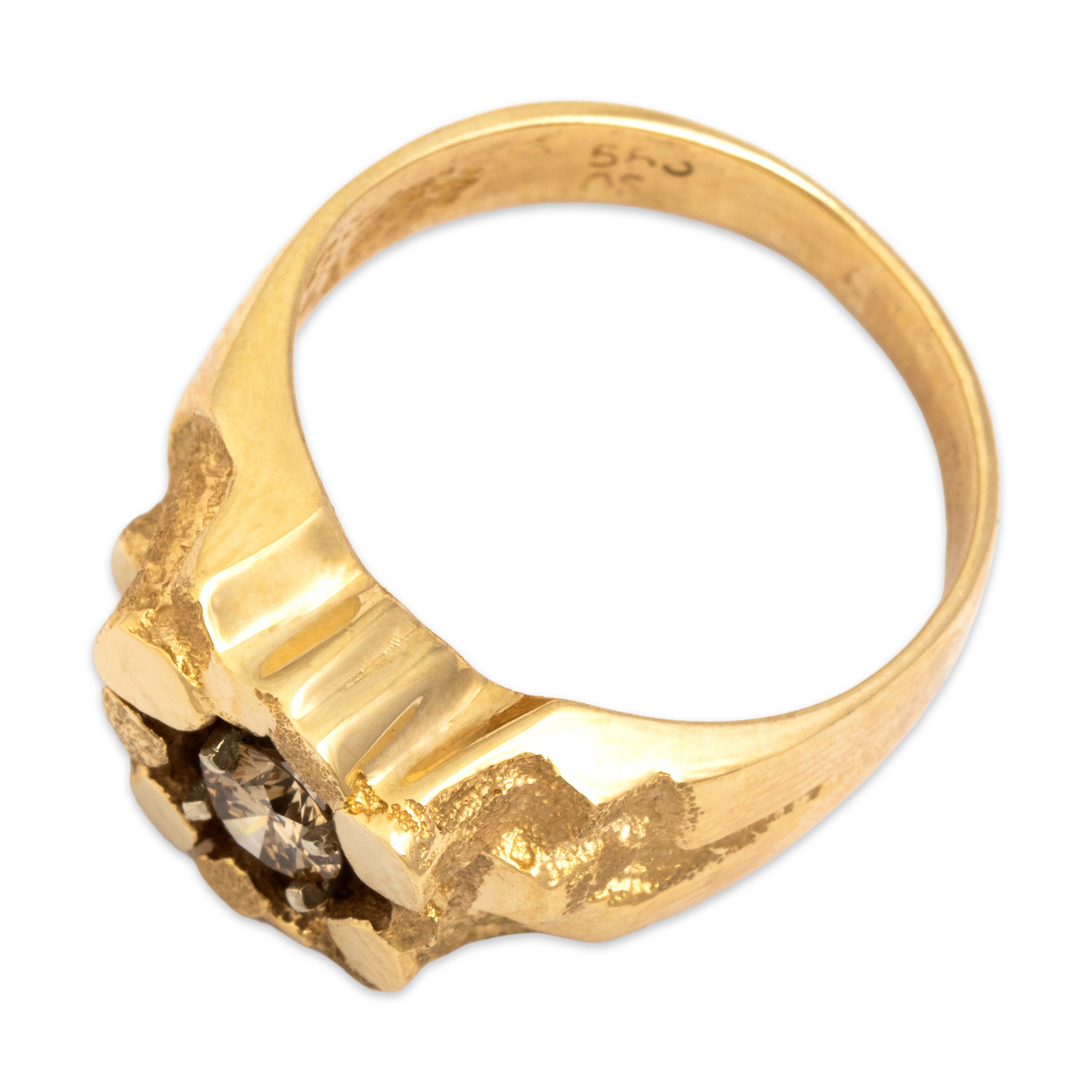 Vintage 14k Yellow Gold Champagne Diamond Bold Brutalist Nugget Solitaire Ring - Overall view