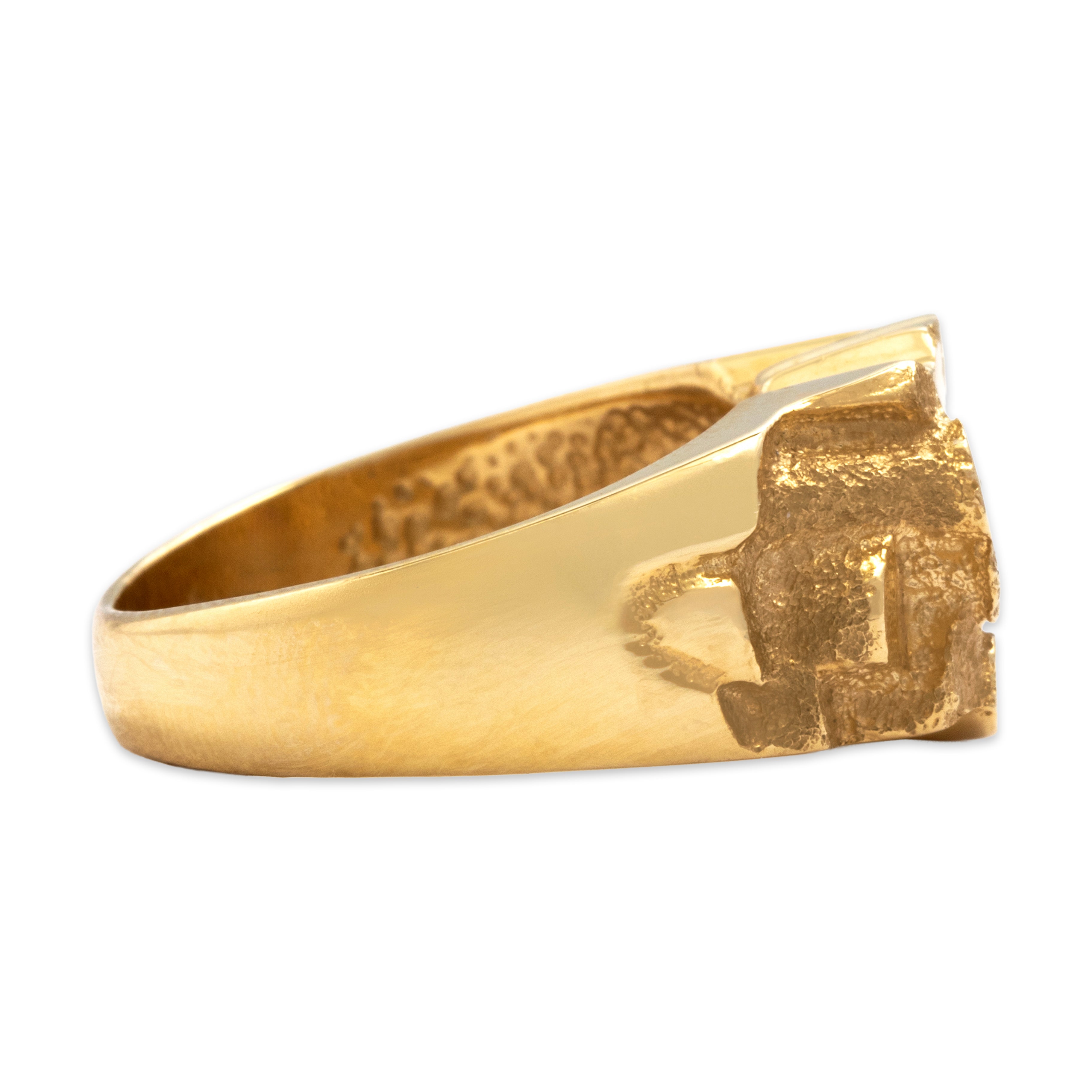 Vintage 14k Yellow Gold Champagne Diamond Bold Brutalist Nugget Solitaire Ring - Side view
