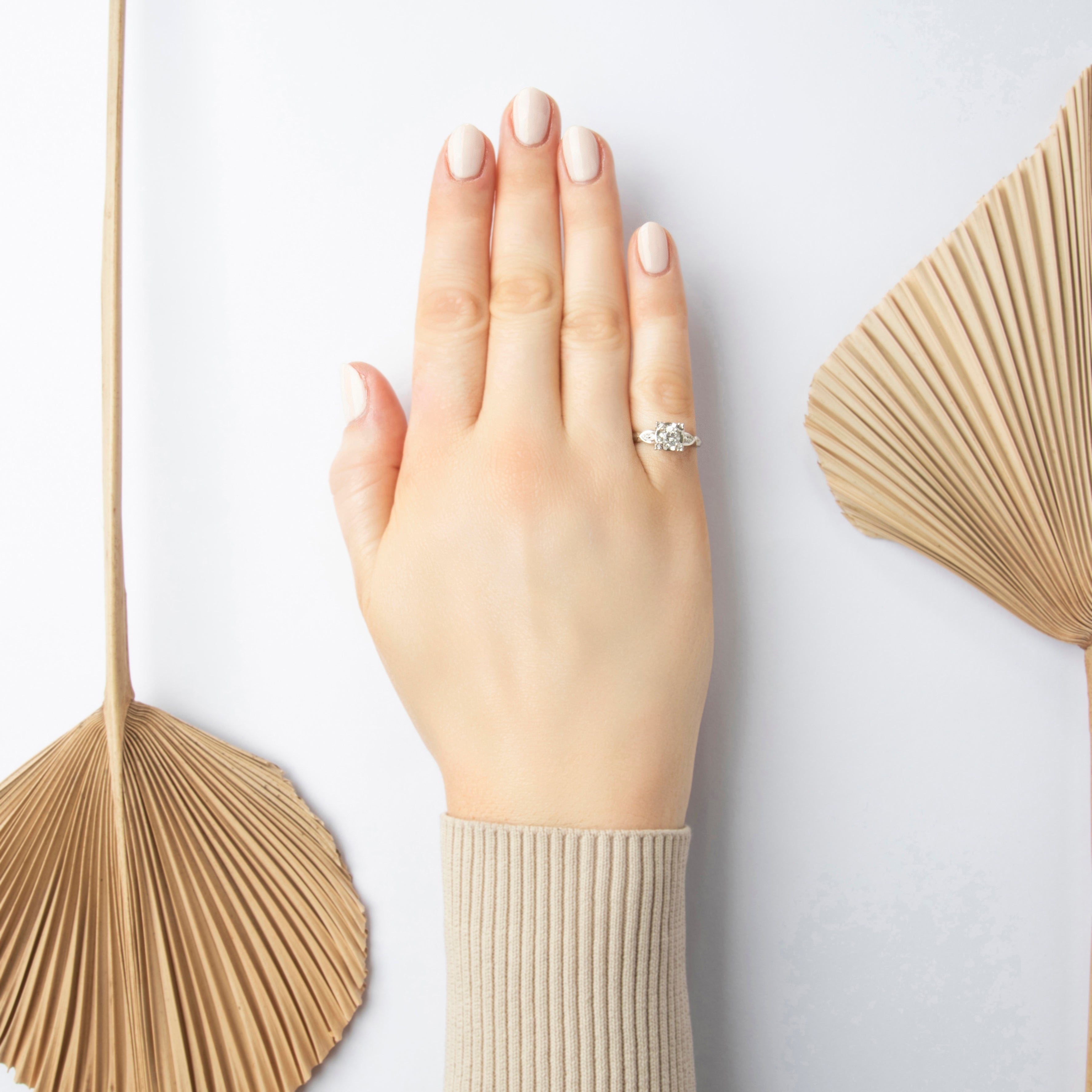 Antique 14k White Gold Old Mine Cut Diamond Stunning Solitaire Ring - On model view