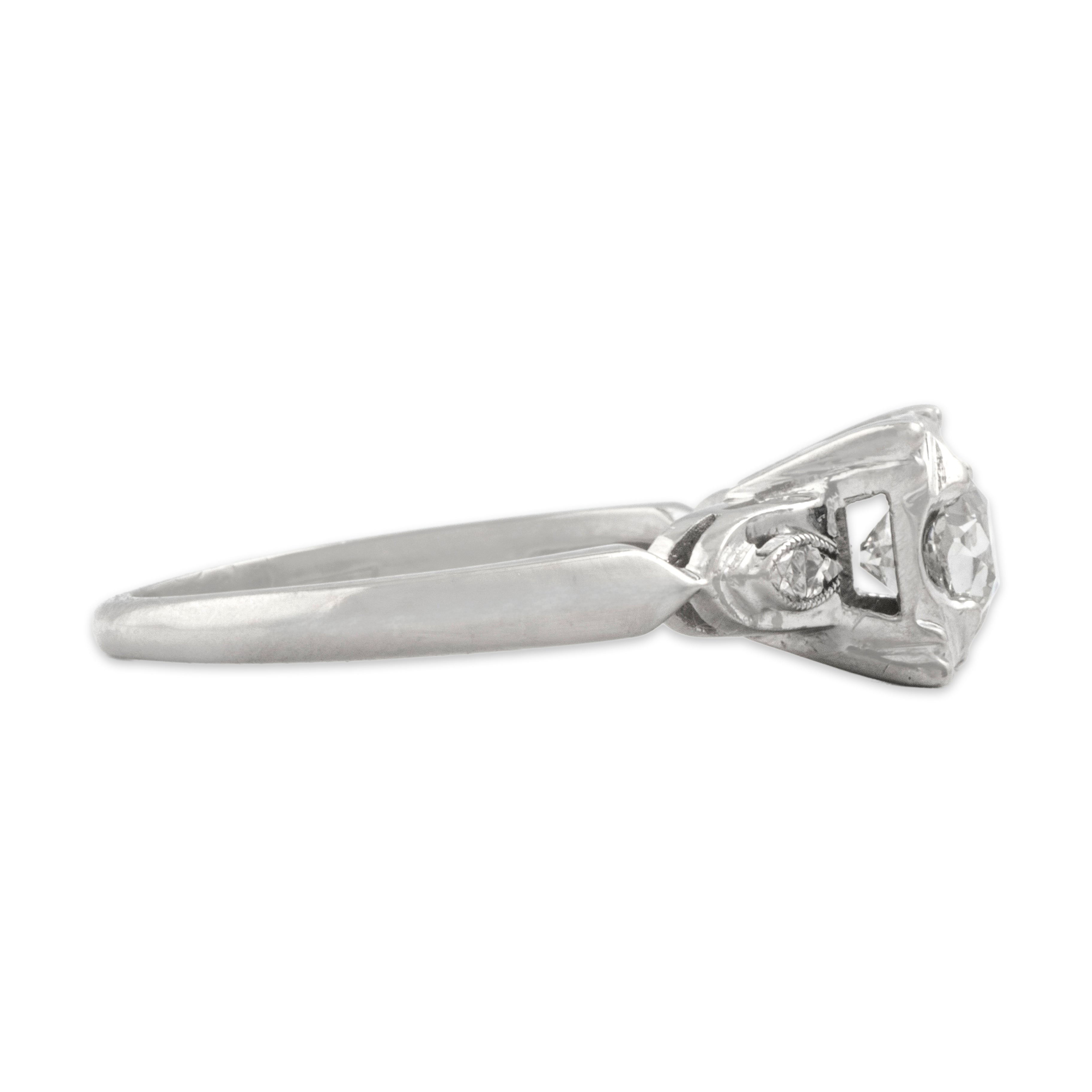 Antique 14k White Gold Old Mine Cut Diamond Stunning Solitaire Ring - Side view