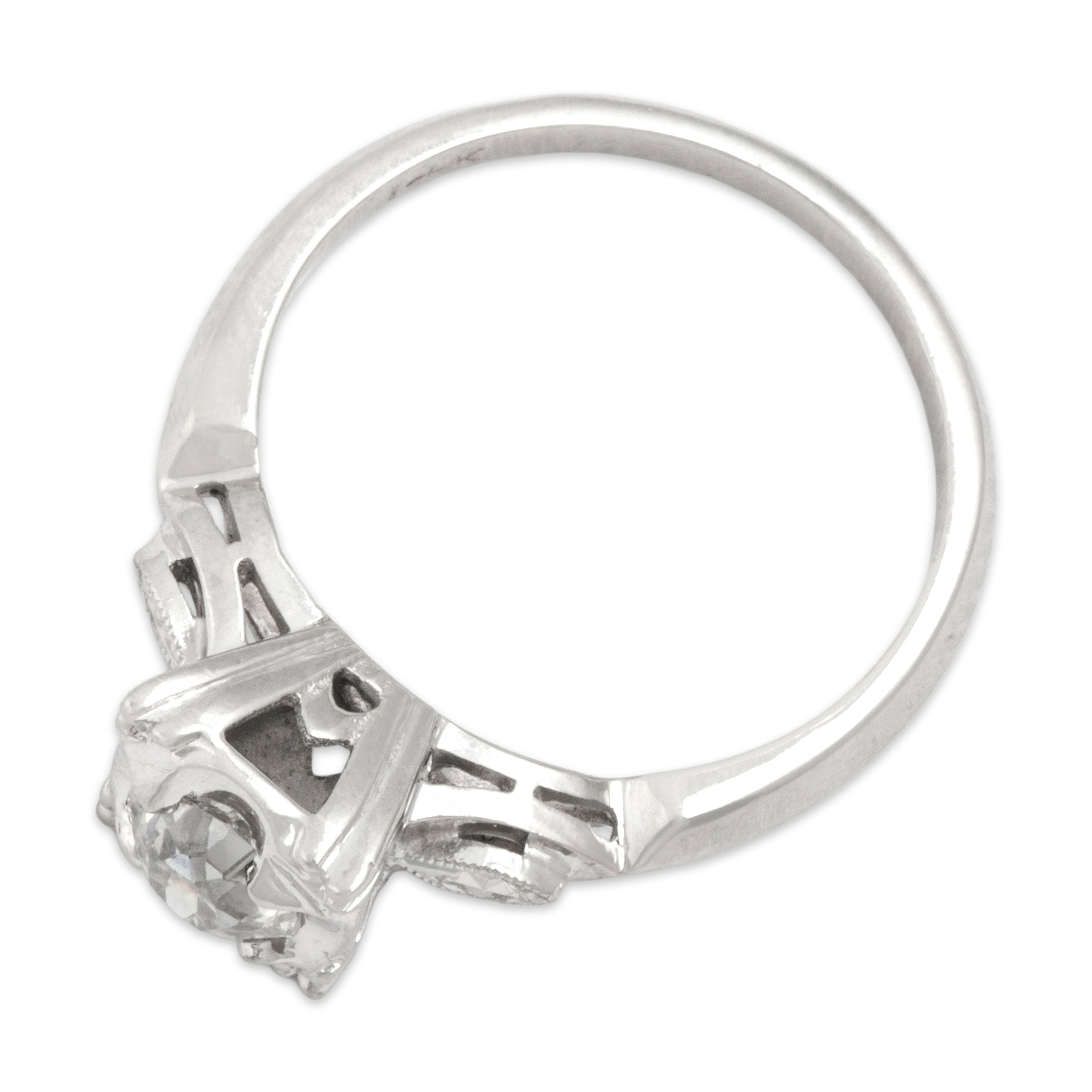 Antique 14k White Gold Old Mine Cut Diamond Stunning Solitaire Ring - Overall view