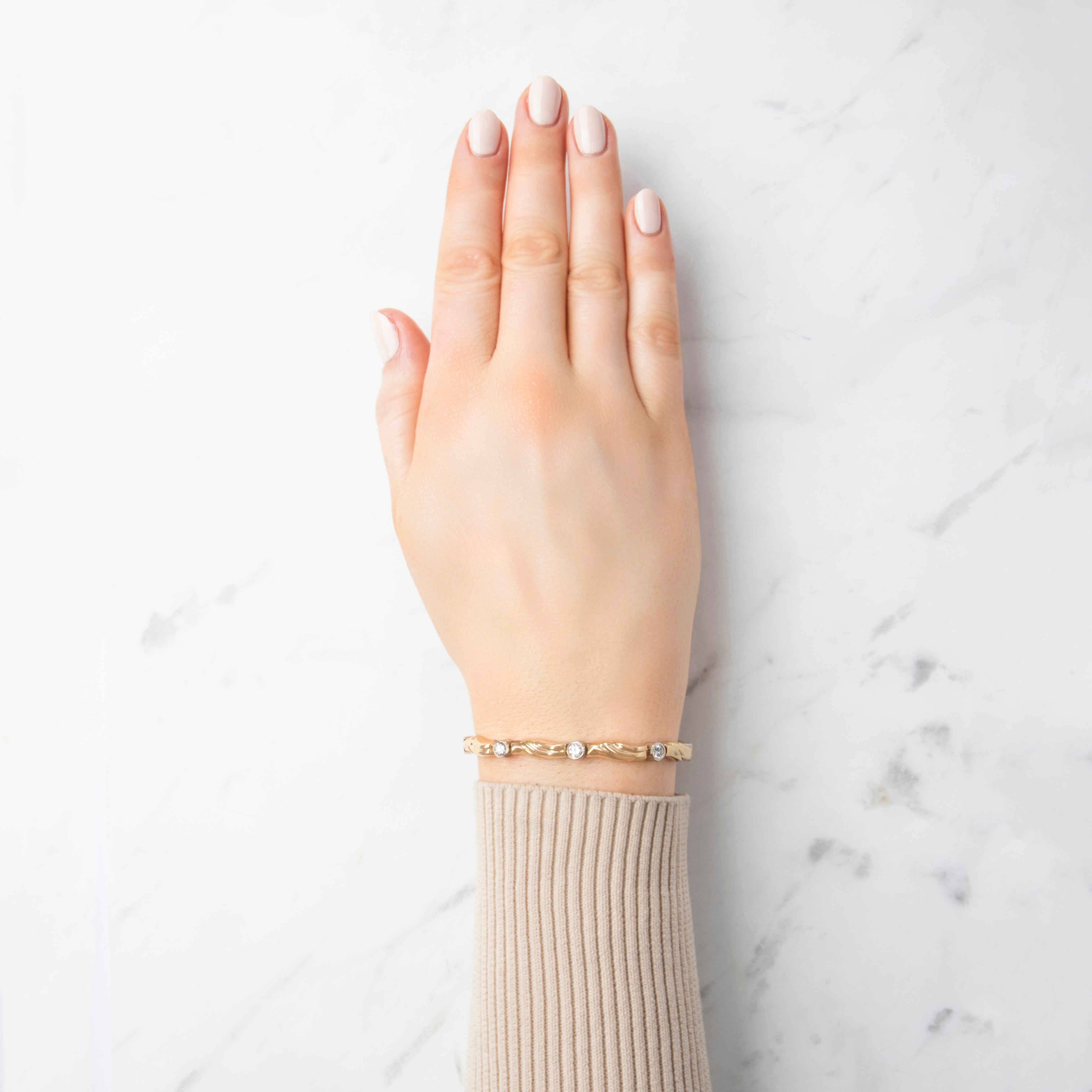 Vintage 14k Yellow & White Gold Diamond Bezel-Set Flowing Links Bracelet - On model view