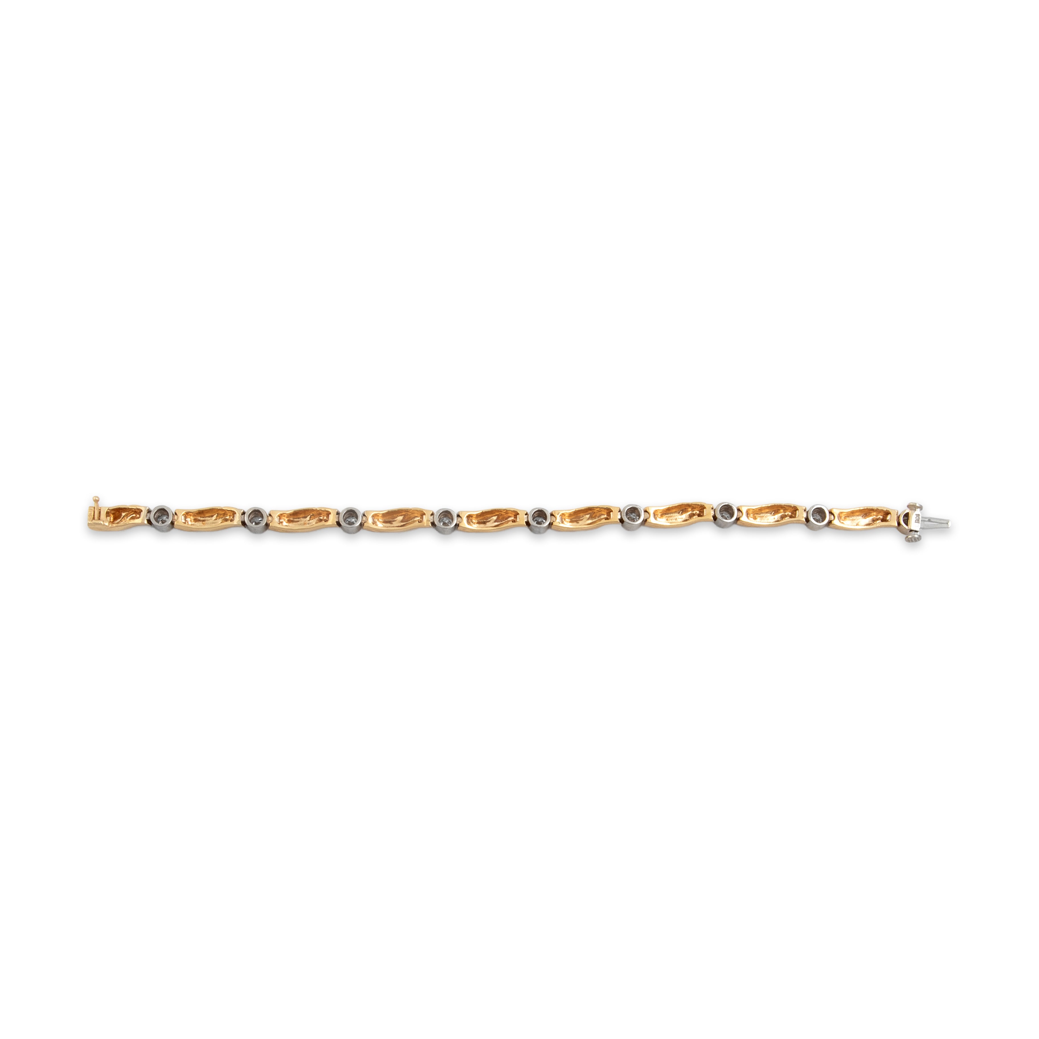 Vintage 14k Yellow & White Gold Diamond Bezel-Set Flowing Links Bracelet - Back view