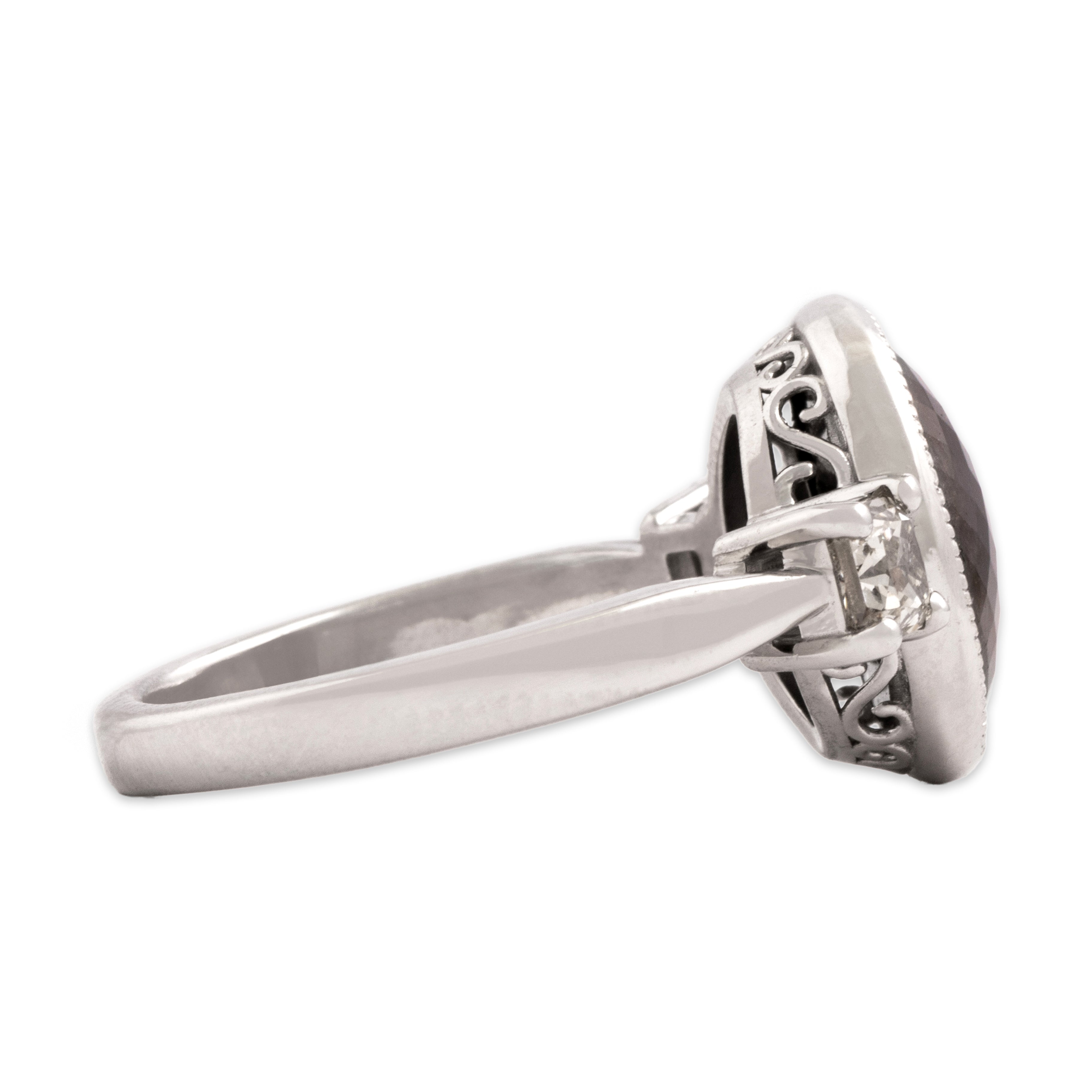 Vintage 14k White Gold 3.25ct Black Diamond .61cttw Light Yellow Diamond Striking Flashing Trio Ring - Side view