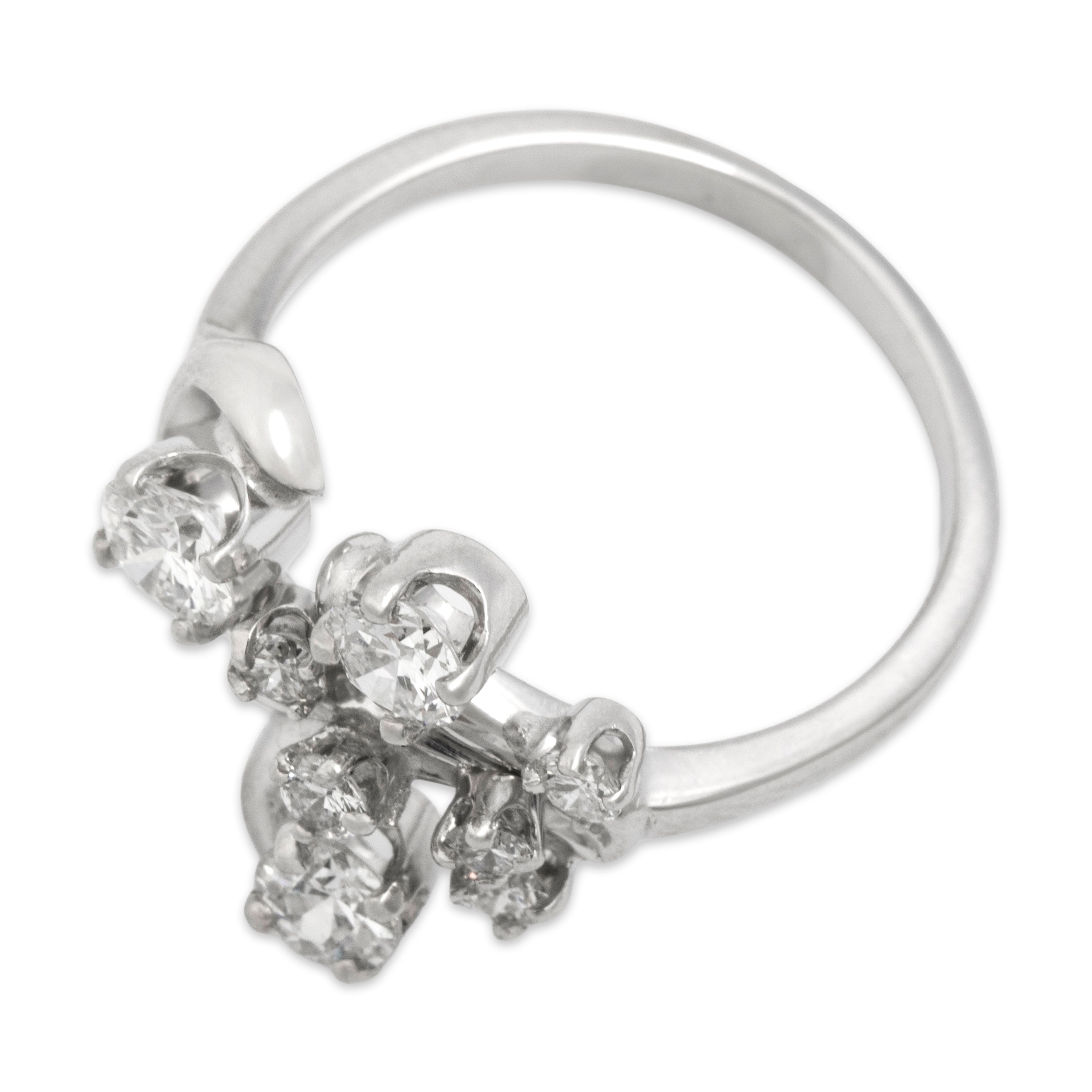 Vintage 14k White Gold .52cttw Diamond Old European Cut Diamond Naturalistic Swirl Ring - Overall view