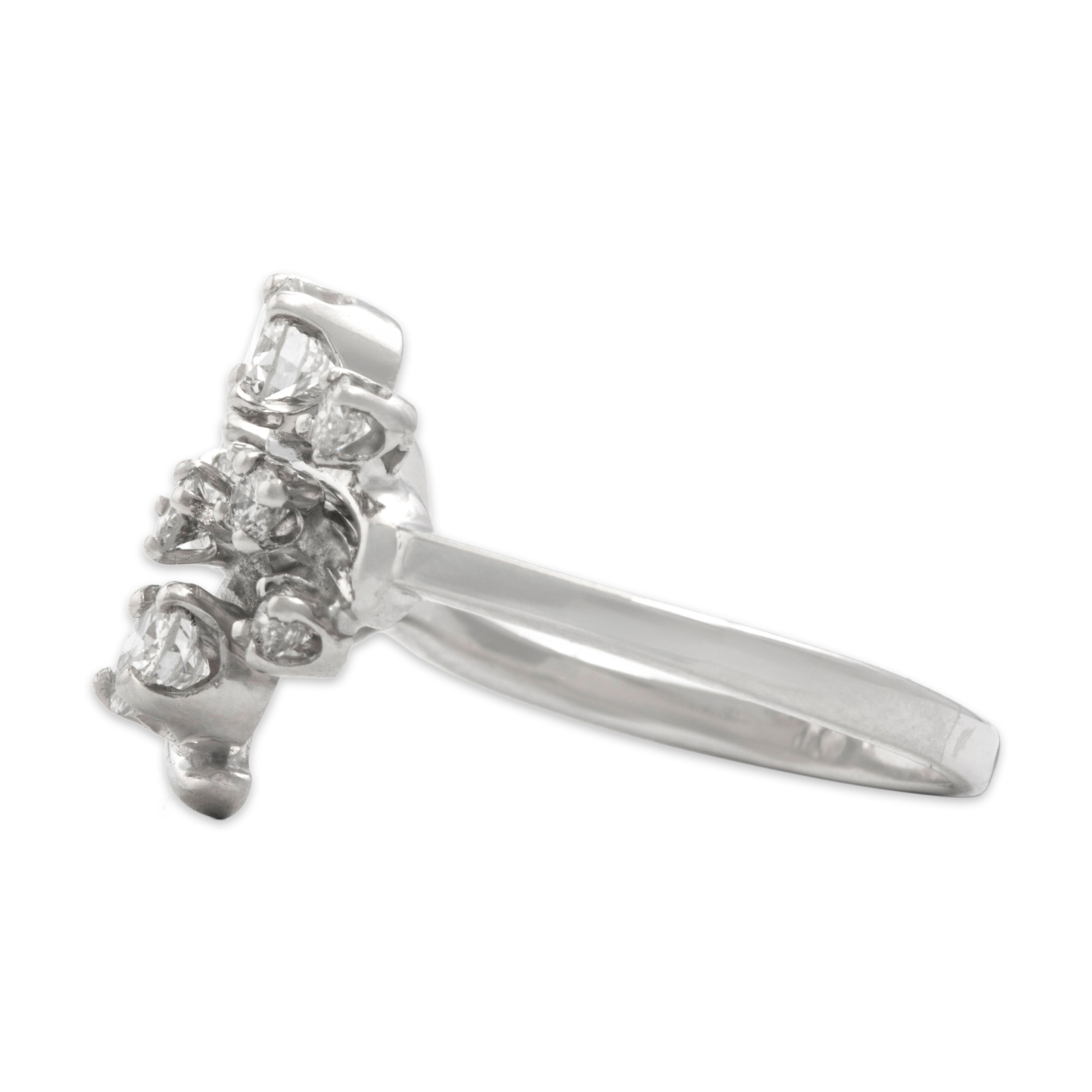 Vintage 14k White Gold .52cttw Diamond Old European Cut Diamond Naturalistic Swirl Ring - Side view