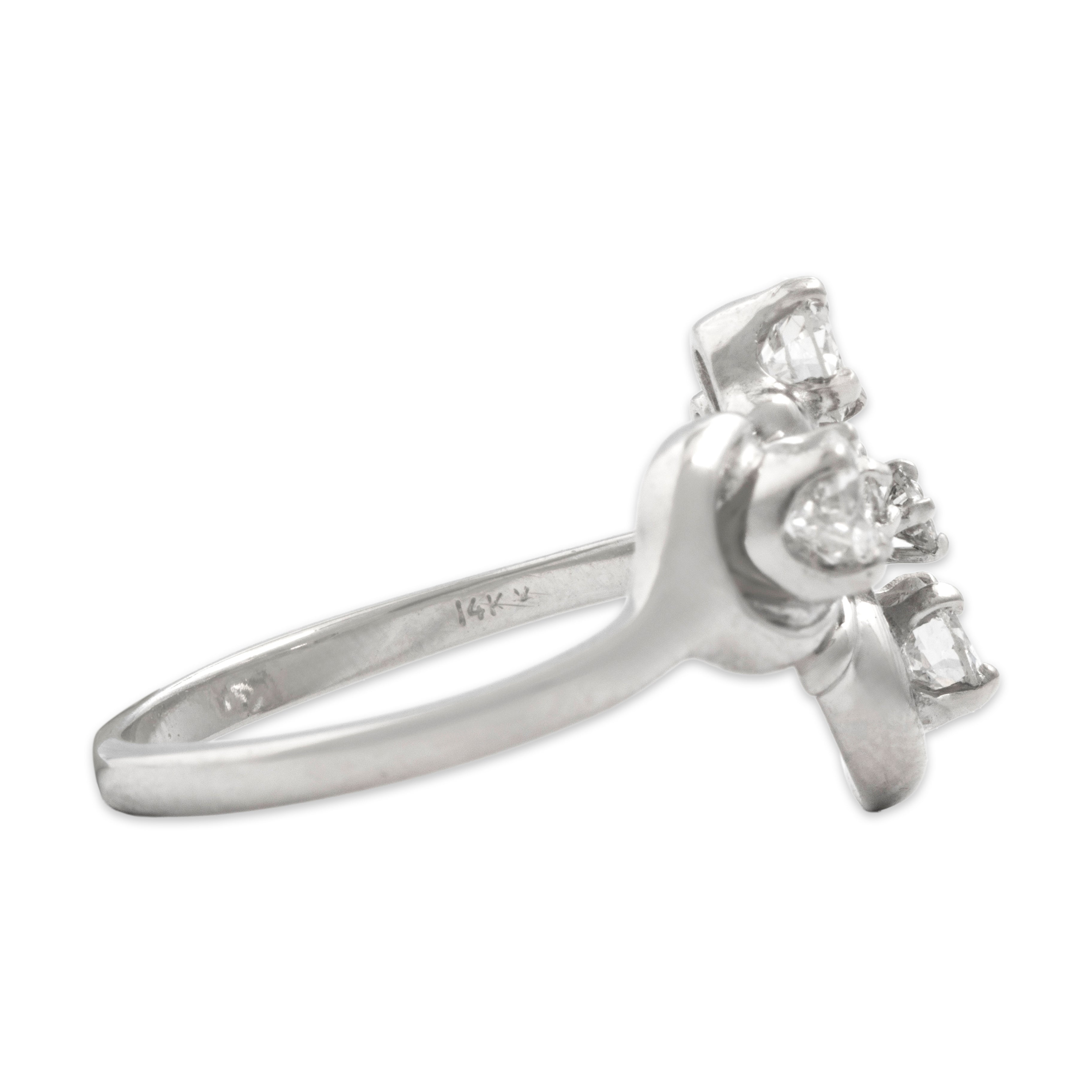 Vintage 14k White Gold .52cttw Diamond Old European Cut Diamond Naturalistic Swirl Ring - Side view