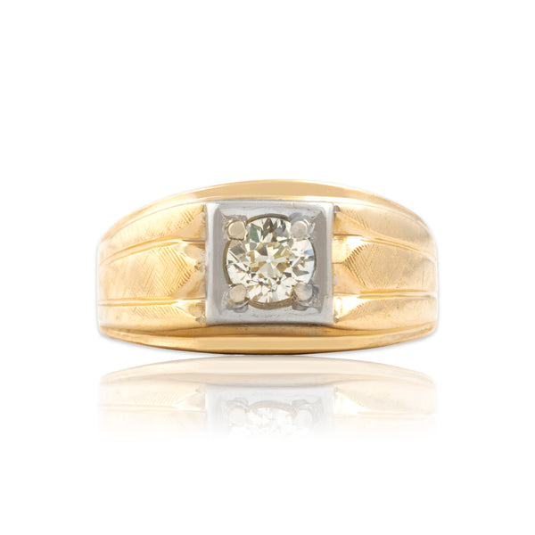 Vintage 14k Yellow Gold .56ct Old European Cut Diamond Wide Bold Ring 8.50