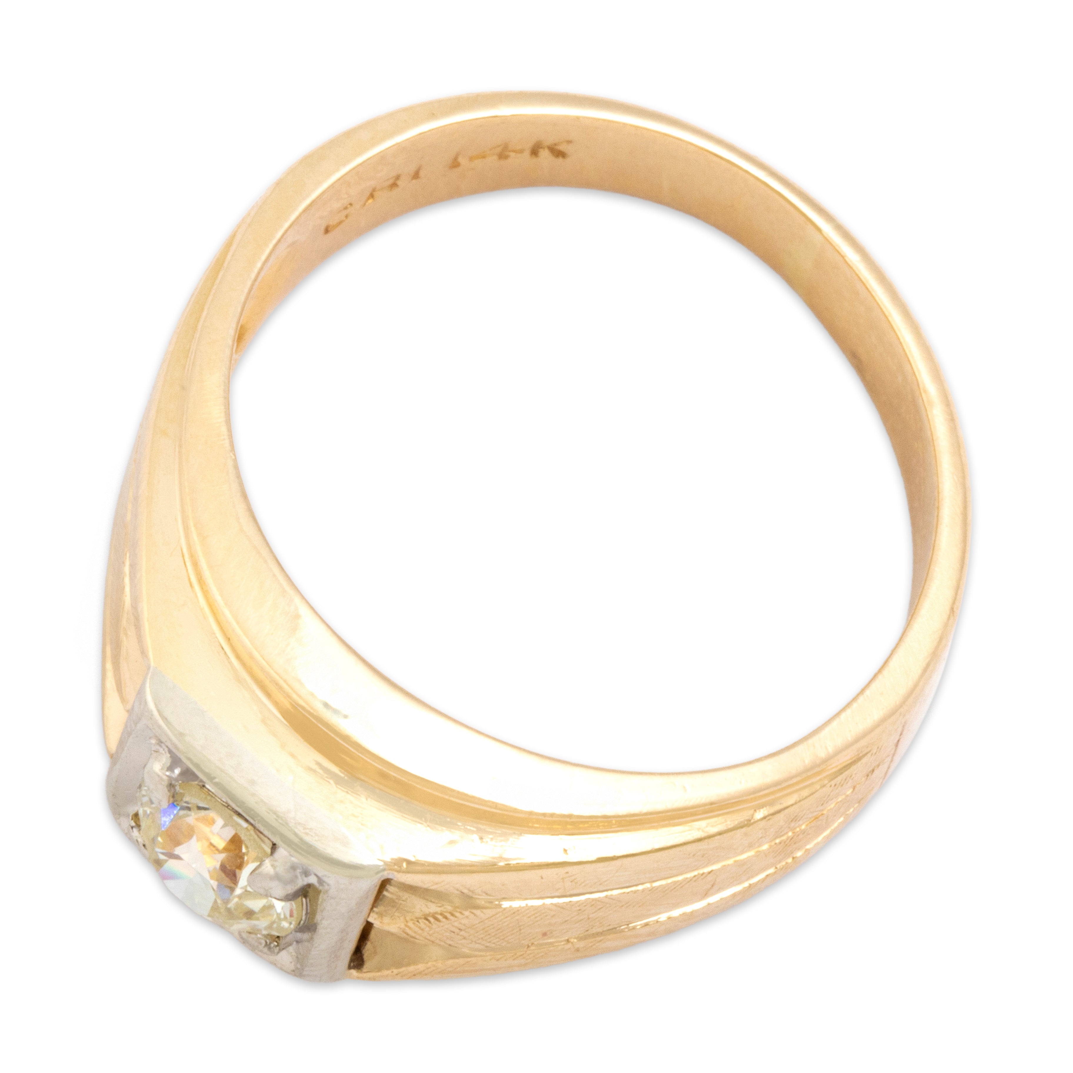 Vintage Wide Bold 14k Yellow Gold .56ct Old European Cut Diamond Solitaire Ring - Overall view