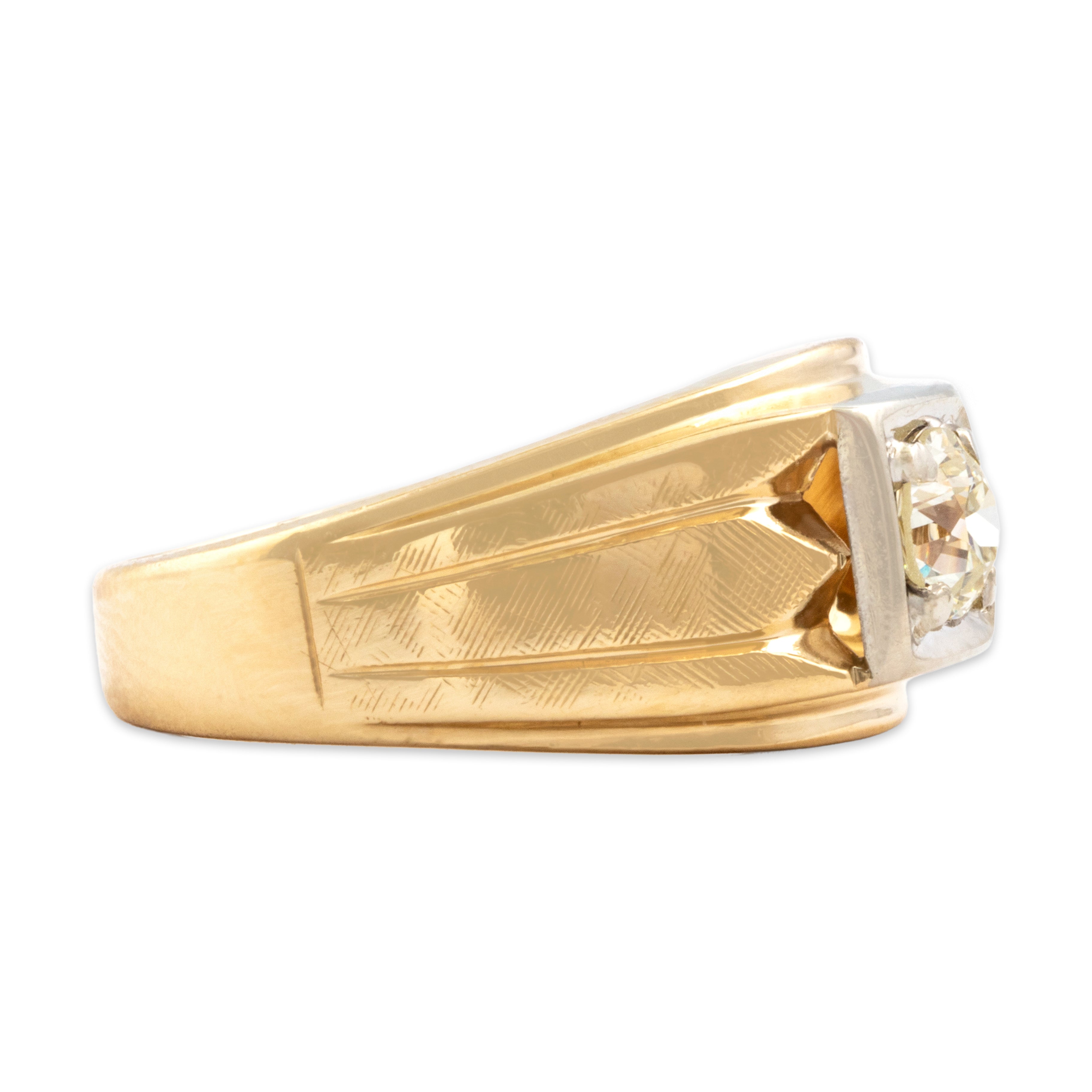 Vintage Wide Bold 14k Yellow Gold .56ct Old European Cut Diamond Solitaire Ring - Side view