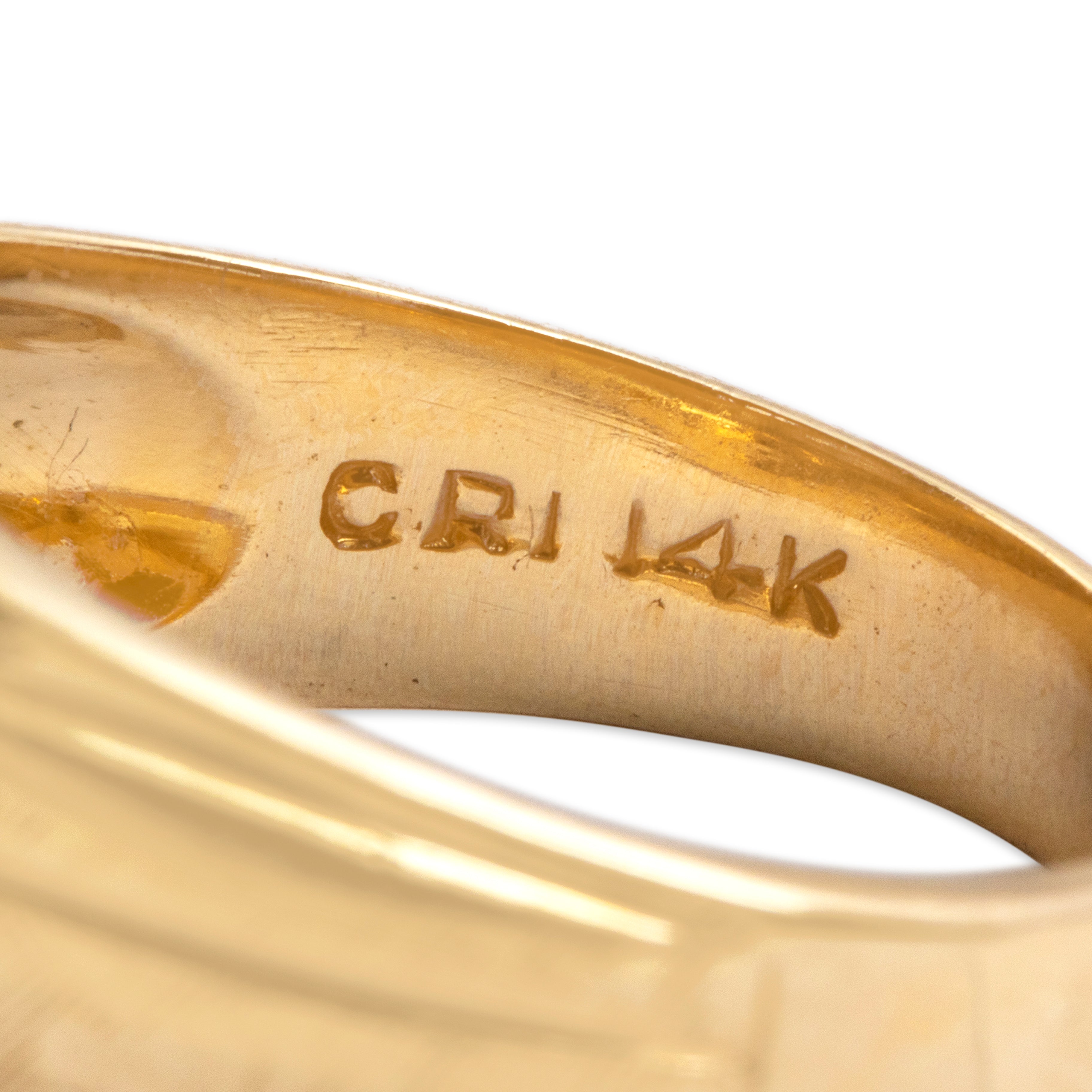 Vintage Wide Bold 14k Yellow Gold .56ct Old European Cut Diamond Solitaire Ring - Hallmark view