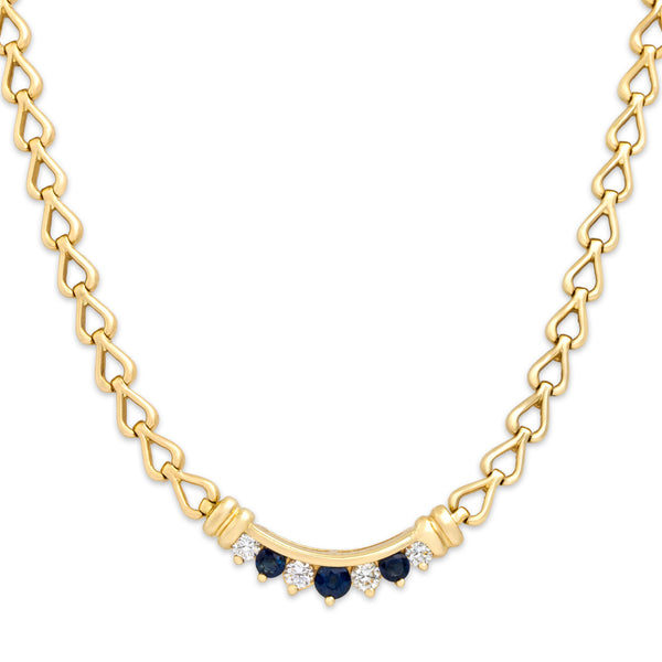 Vintage 14k Yellow Gold .7cttw Blue Sapphire .52cttw Diamond Superb Necklace 19.75