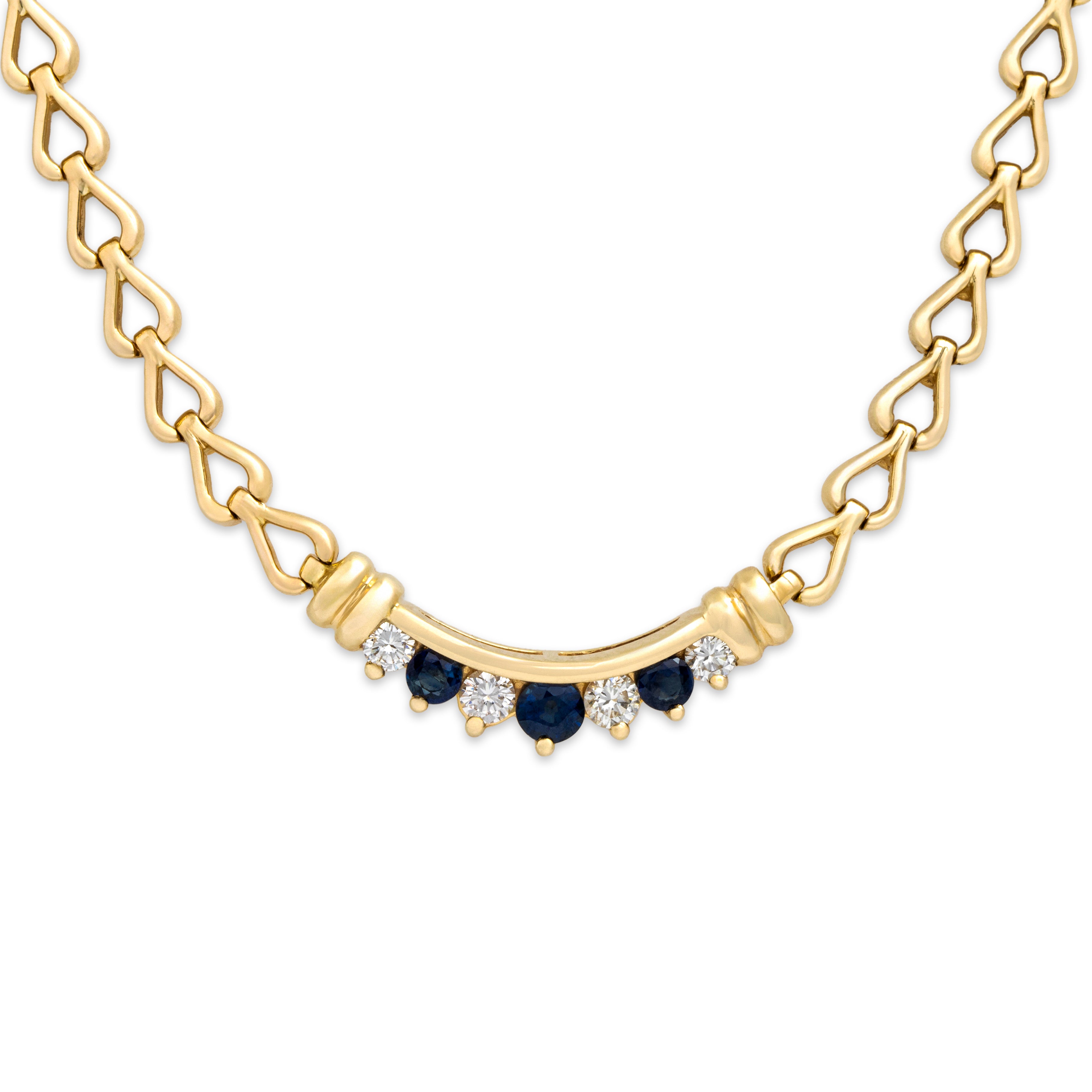 Vintage 14k Yellow Gold Blue Sapphire .52cttw Diamond Superb Alternating Line Arch Necklace - detail view #1
