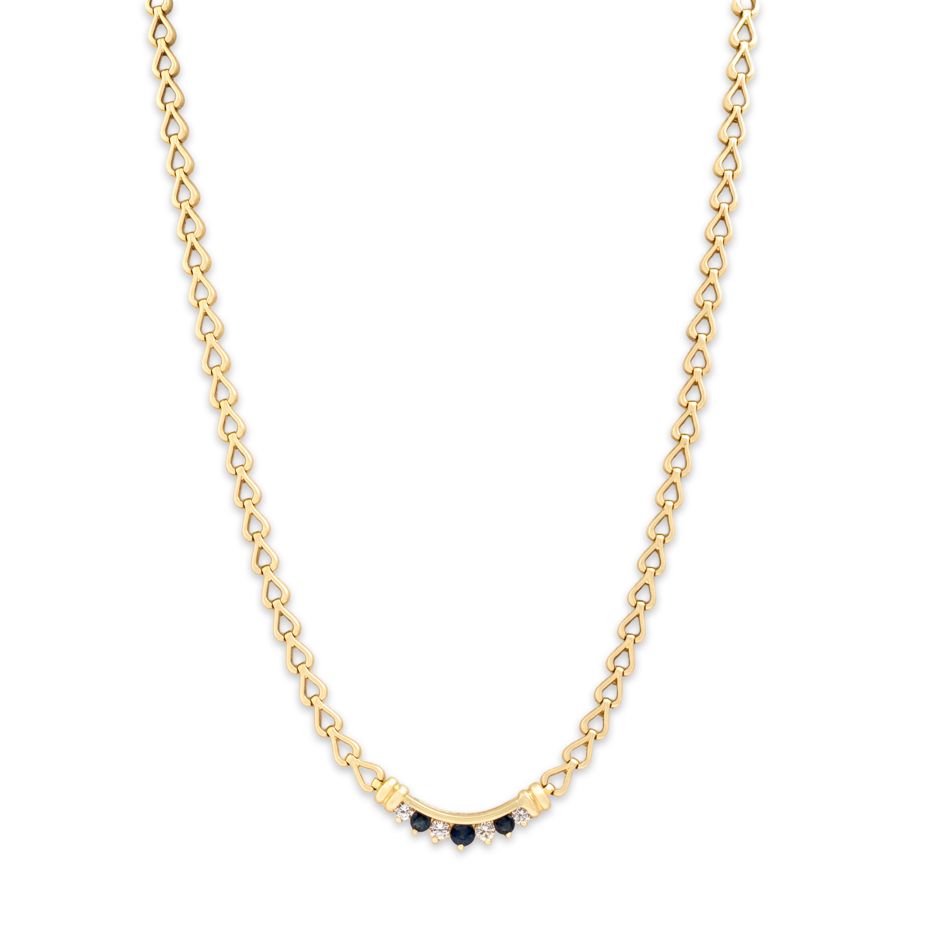 Vintage 14k Yellow Gold Blue Sapphire .52cttw Diamond Superb Alternating Line Arch Necklace - detail view #2