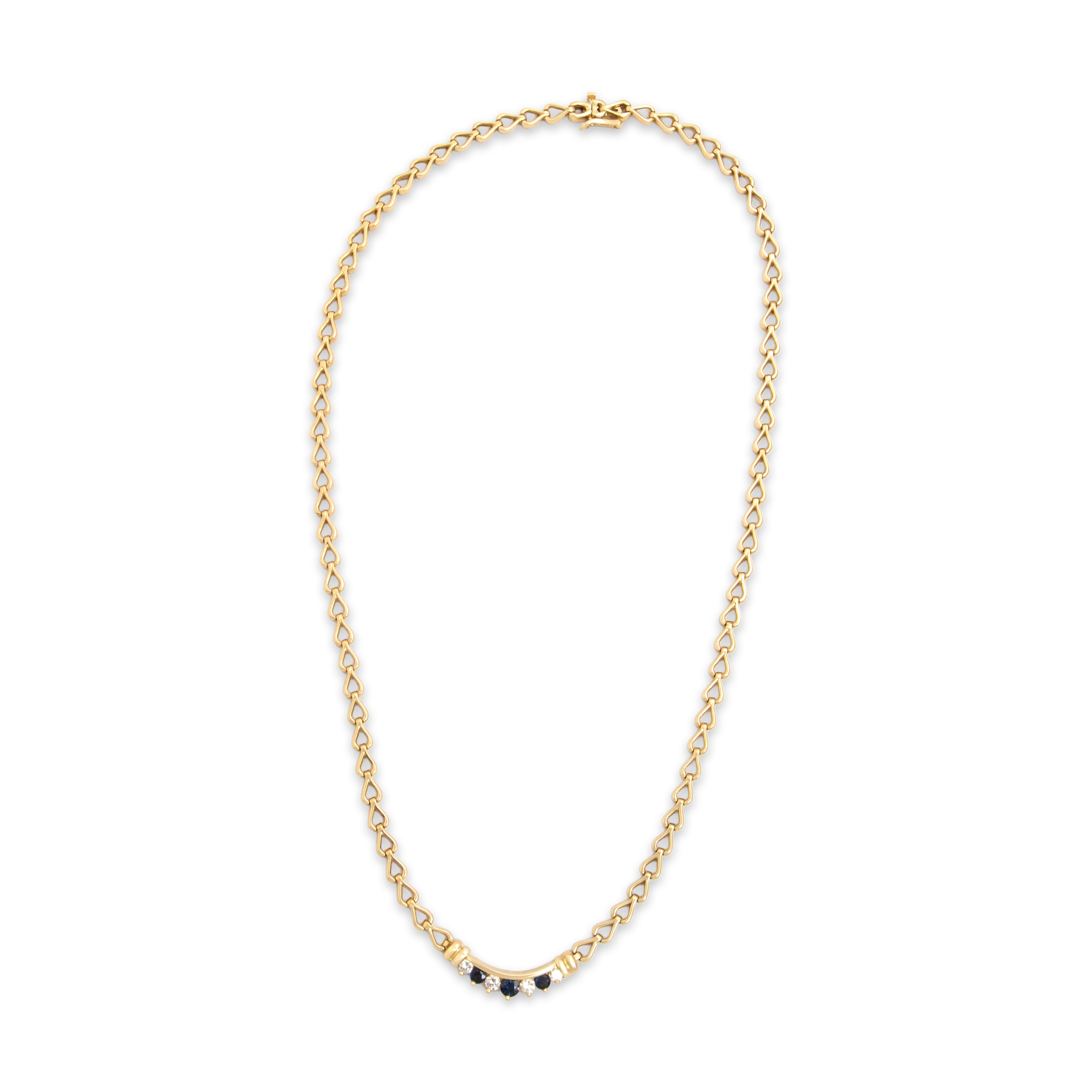 Vintage 14k Yellow Gold Blue Sapphire .52cttw Diamond Superb Alternating Line Arch Necklace - Overall view