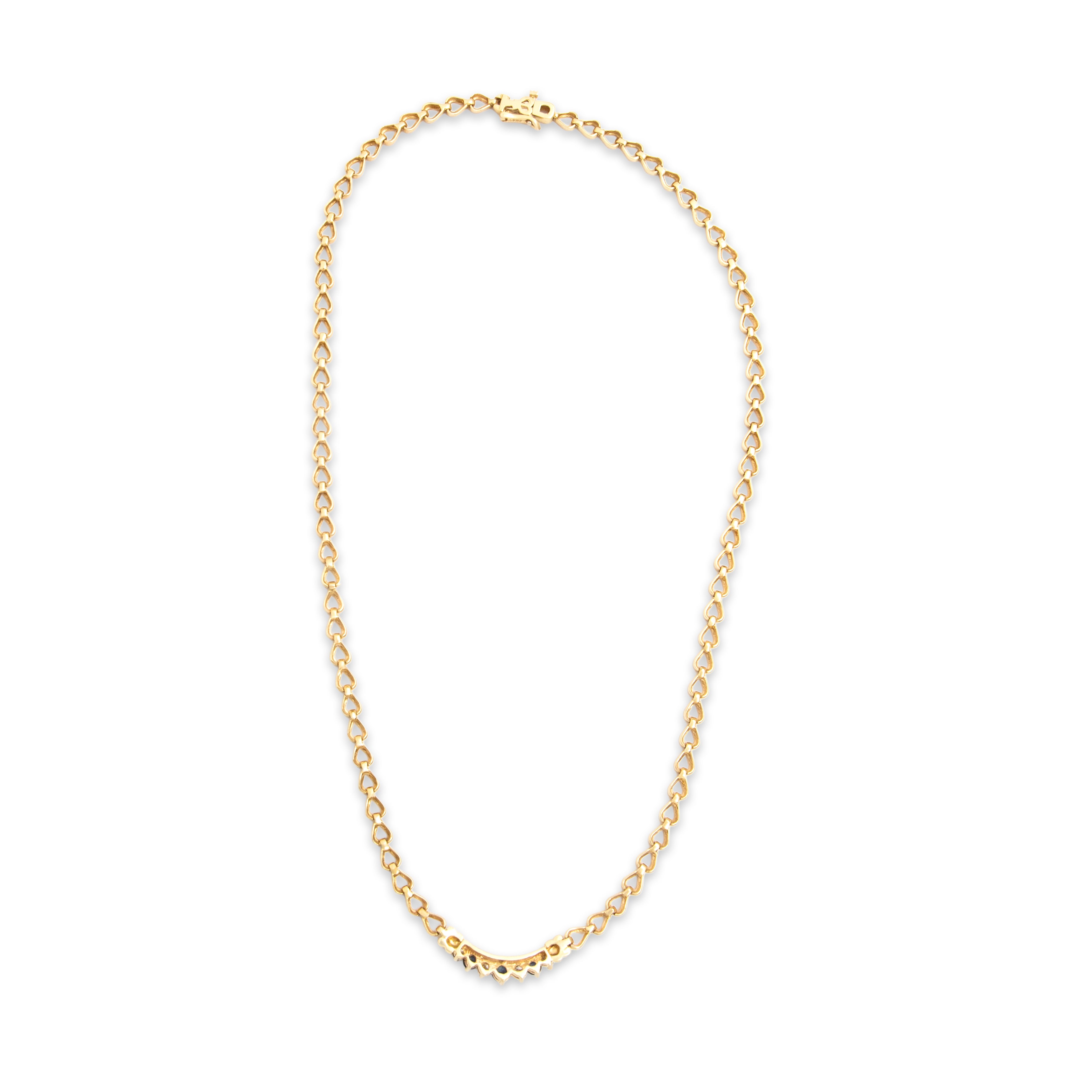 Vintage 14k Yellow Gold Blue Sapphire .52cttw Diamond Superb Alternating Line Arch Necklace - Back view