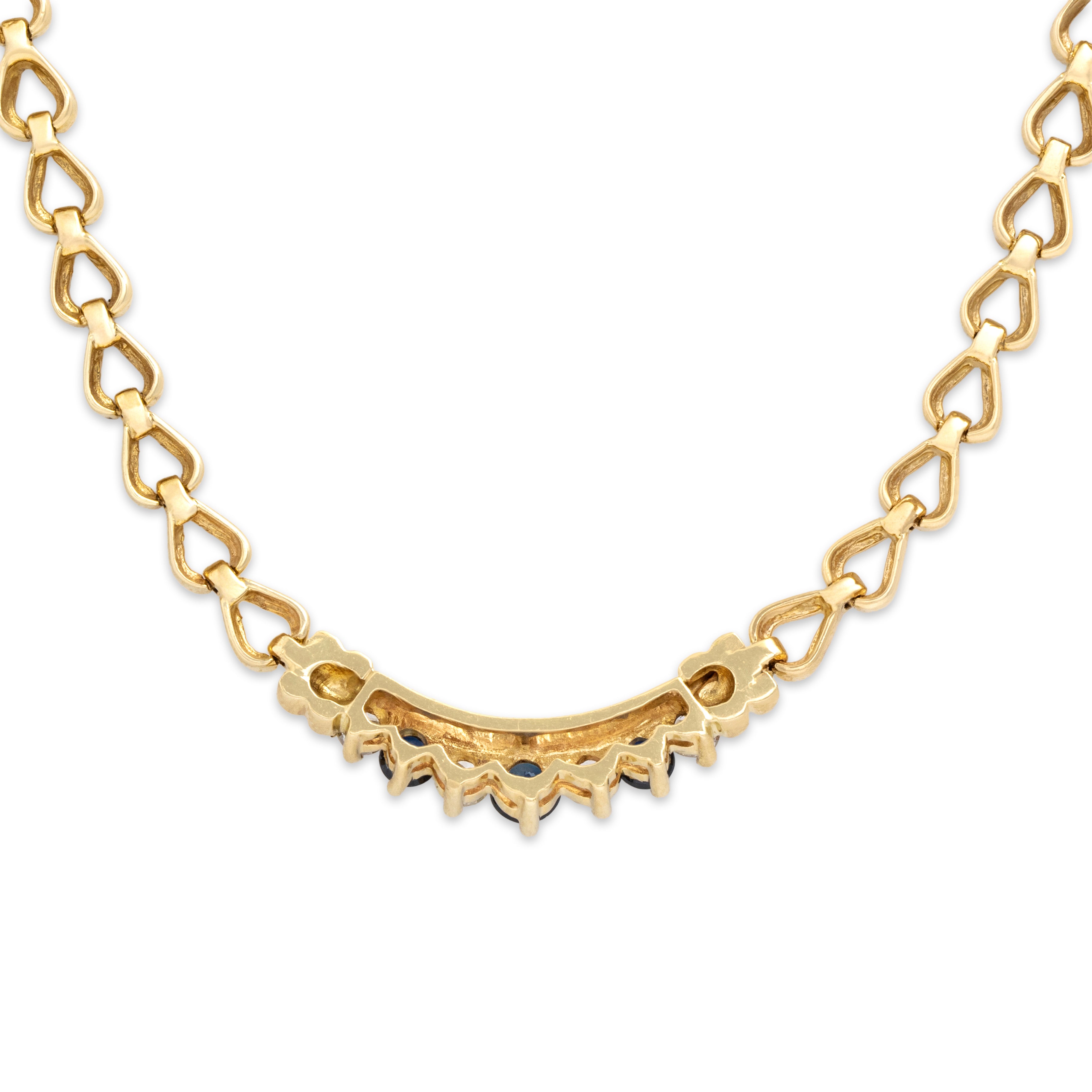 Vintage 14k Yellow Gold Blue Sapphire .52cttw Diamond Superb Alternating Line Arch Necklace - Back view