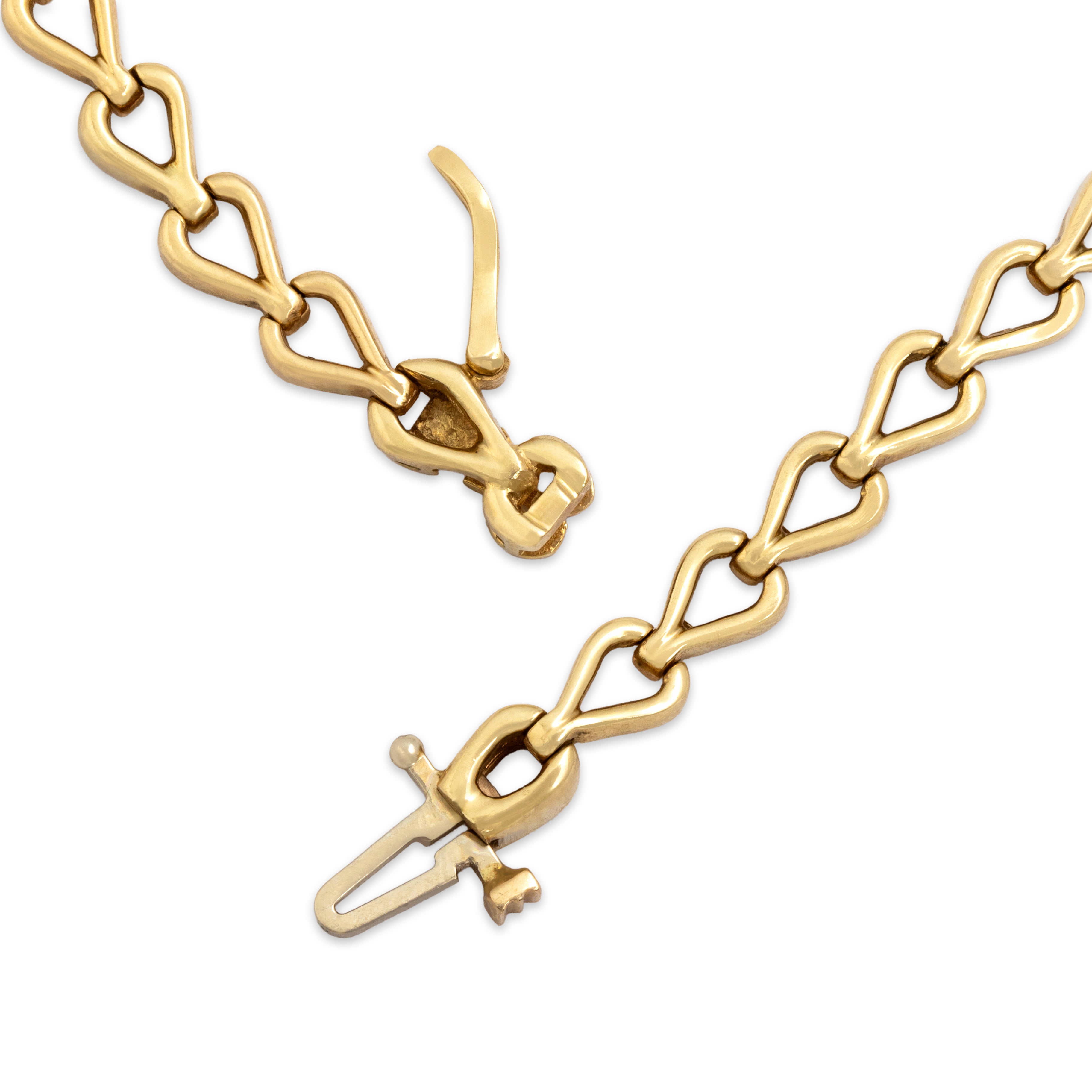 Vintage 14k Yellow Gold Blue Sapphire .52cttw Diamond Superb Alternating Line Arch Necklace - clasp view