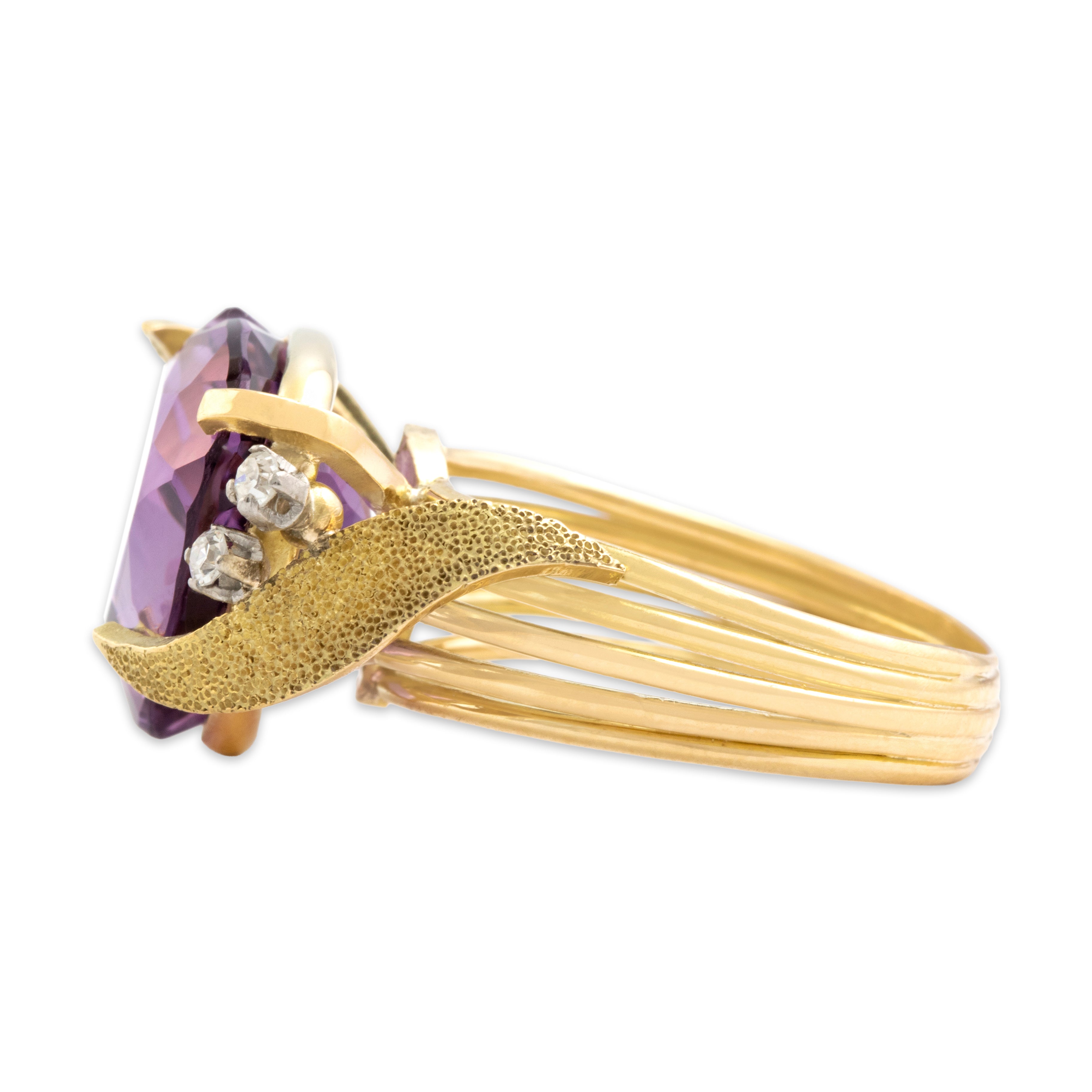 Vintage 18k Yellow Gold 8.34ct Amethyst Diamond Bold Romantic Adorned Heart Cocktail Ring - Side view