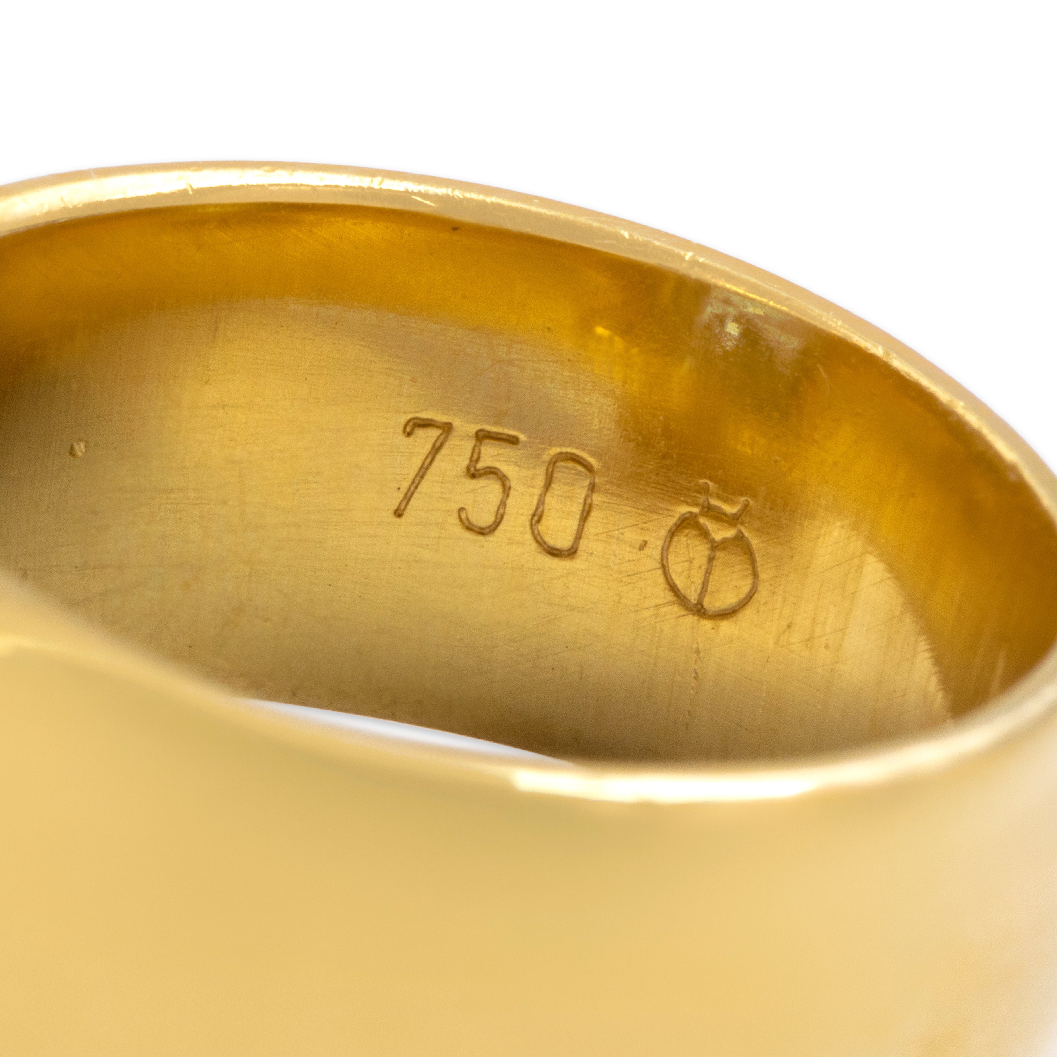 Vintage Heavy Striking 18k Yellow Gold 3.82ct Light Blue Topaz Diamond Square Halo Cocktail Ring - Hallmark view