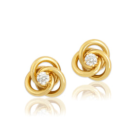 Vintage 18k Yellow Gold Diamond Elegant Love Knot Sparkling Stud Earrings