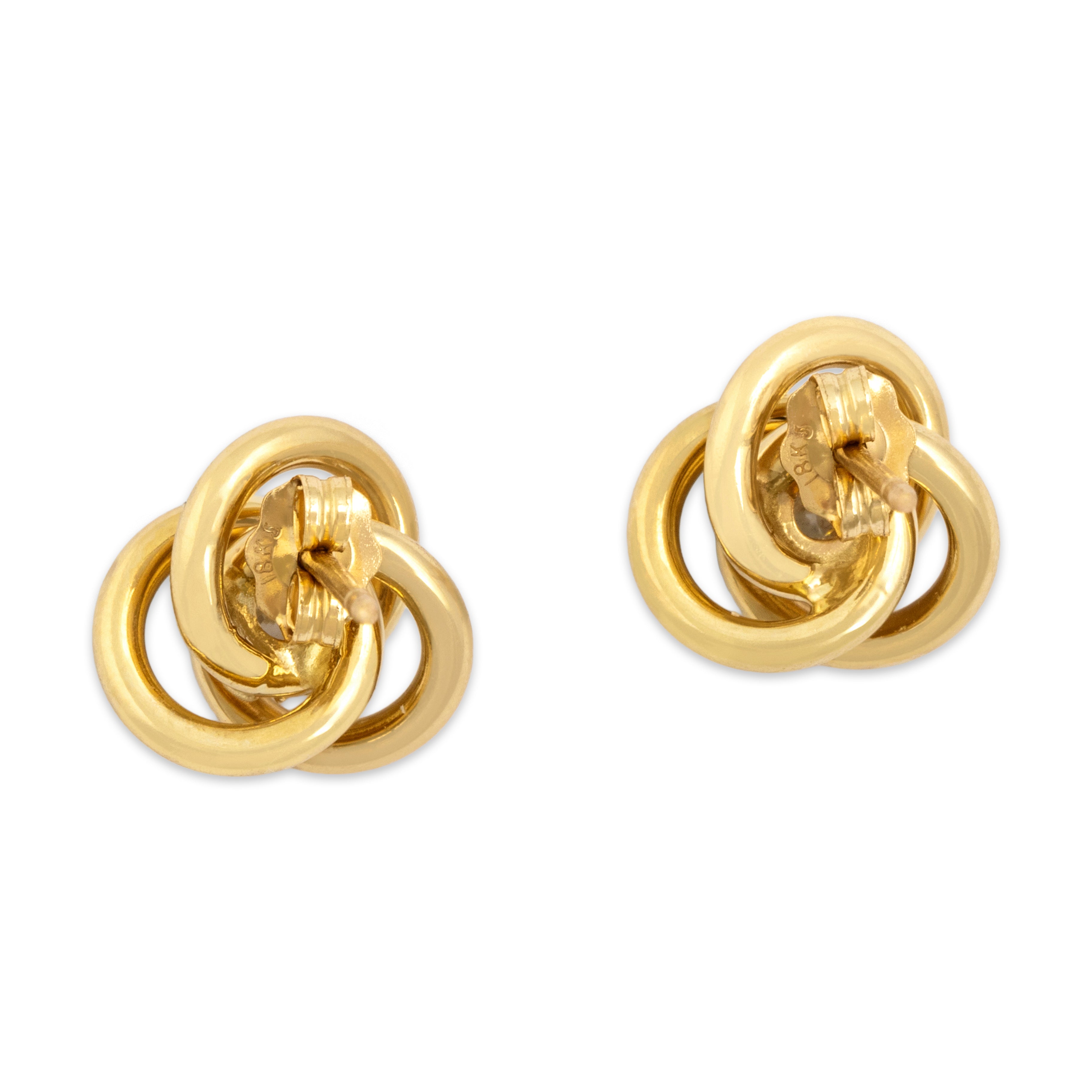 Vintage 18k Yellow Gold Diamond Romantic Love Knot Stud Earrings - Back view