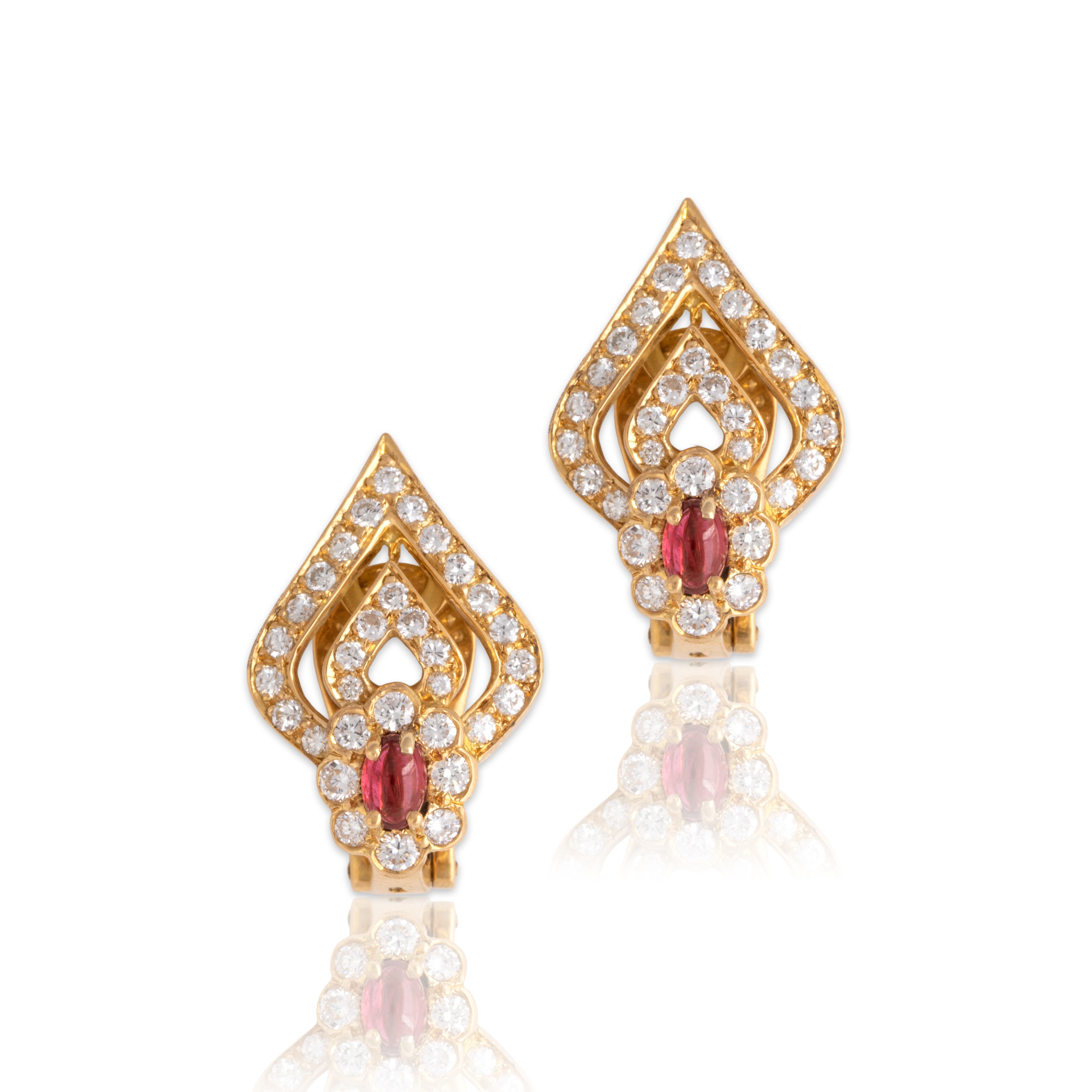 Vintage French 18k Yellow Gold .53cttw Ruby 1.17cttw Diamond  Statement Earrings