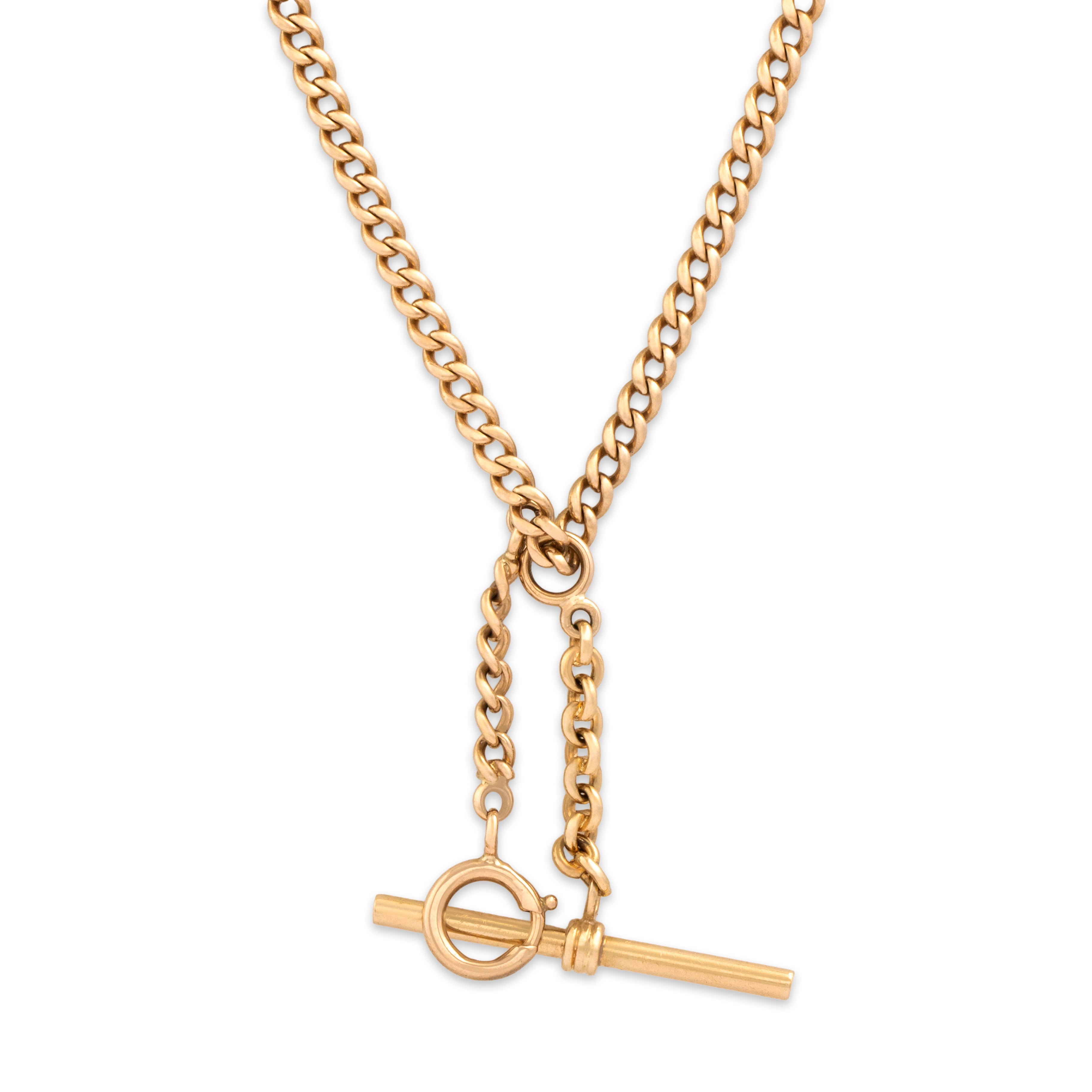 Antique Victorian 10k Rosy Yellow Gold & 14k Rosy Yellow Gold Incredible Curb Link Charm Clip Toggle Watch Chain Necklace - detail view #3