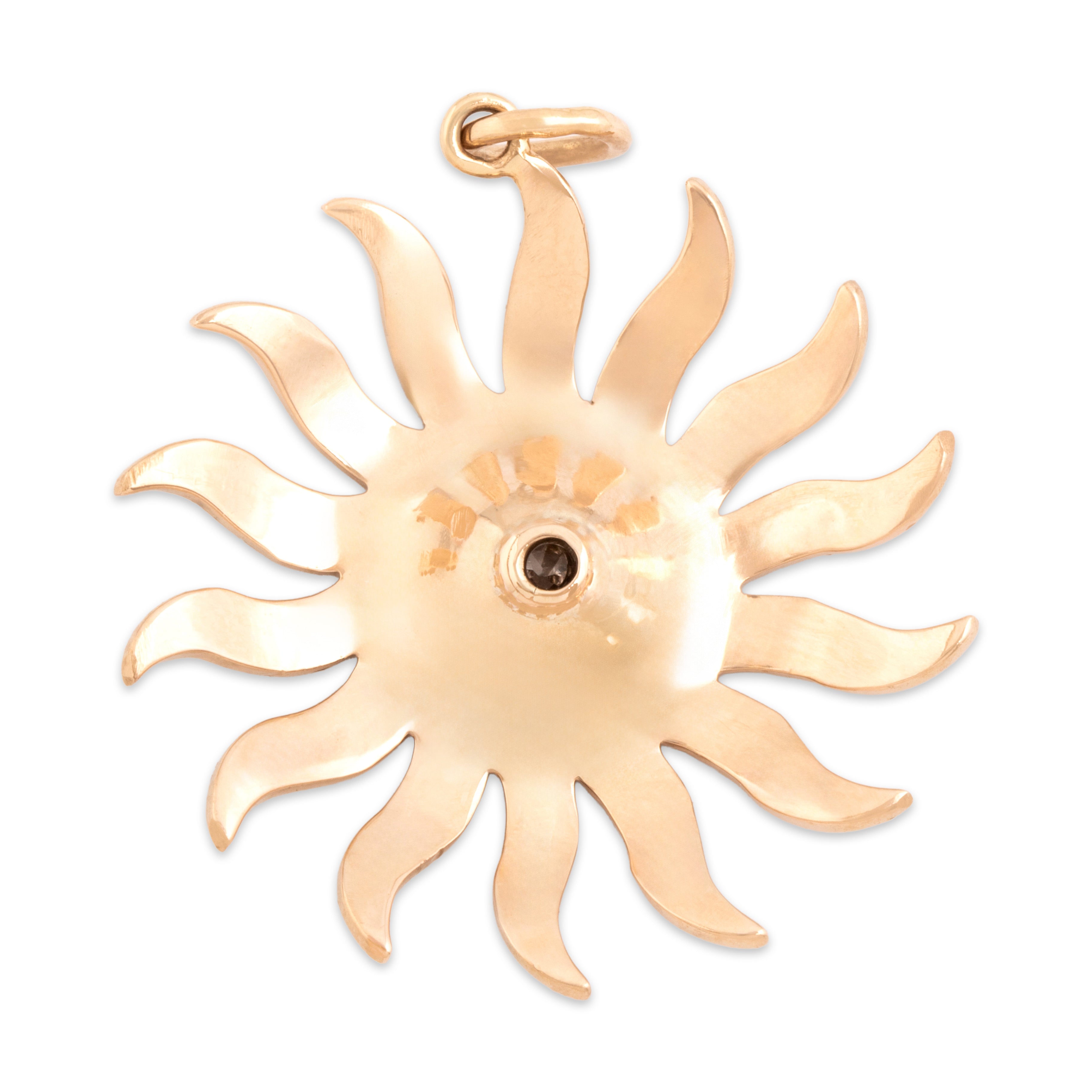 Antique 10k Rosy Yellow Gold Old European Cut Diamond Seed Pearl Sun Pendant