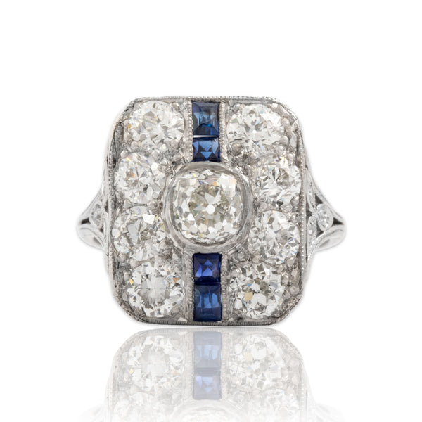 Antique Art Deco Platinum 2.43cttw Old Mine Diamond Sapphire Outstanding Ring 5.00