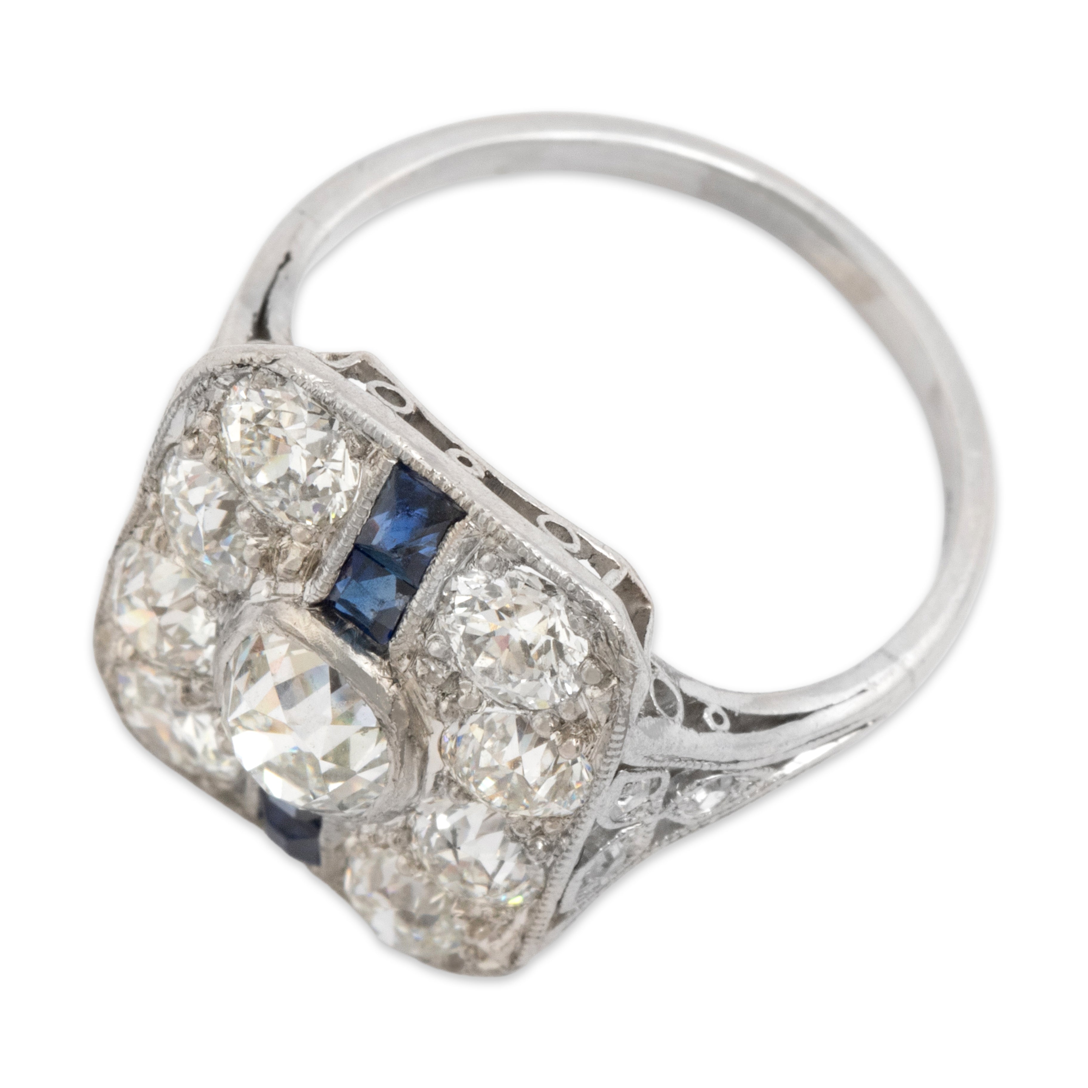 Antique Art Deco Platinum [Custom Carat] Outstanding Sparkling Geometric Ring - Overall view