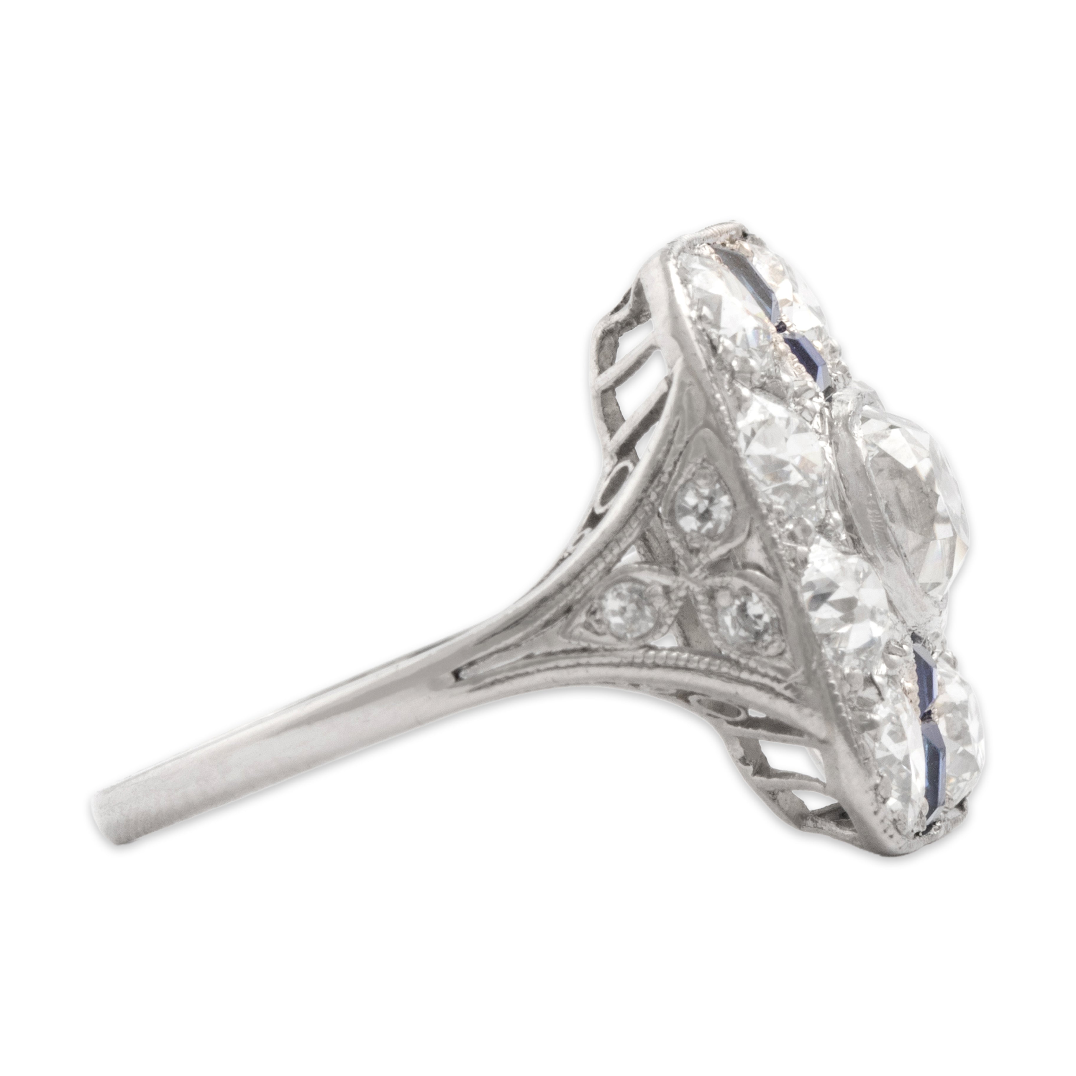 Antique Art Deco Platinum [Custom Carat] Outstanding Sparkling Geometric Ring - Side view