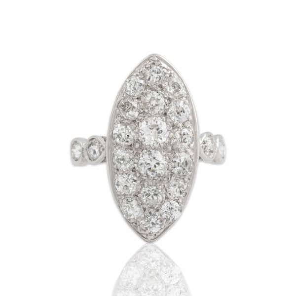 Antique Platinum 1.83cttw Old Mine Cut Diamond Dazzling Navette Cluster Ring 7.00