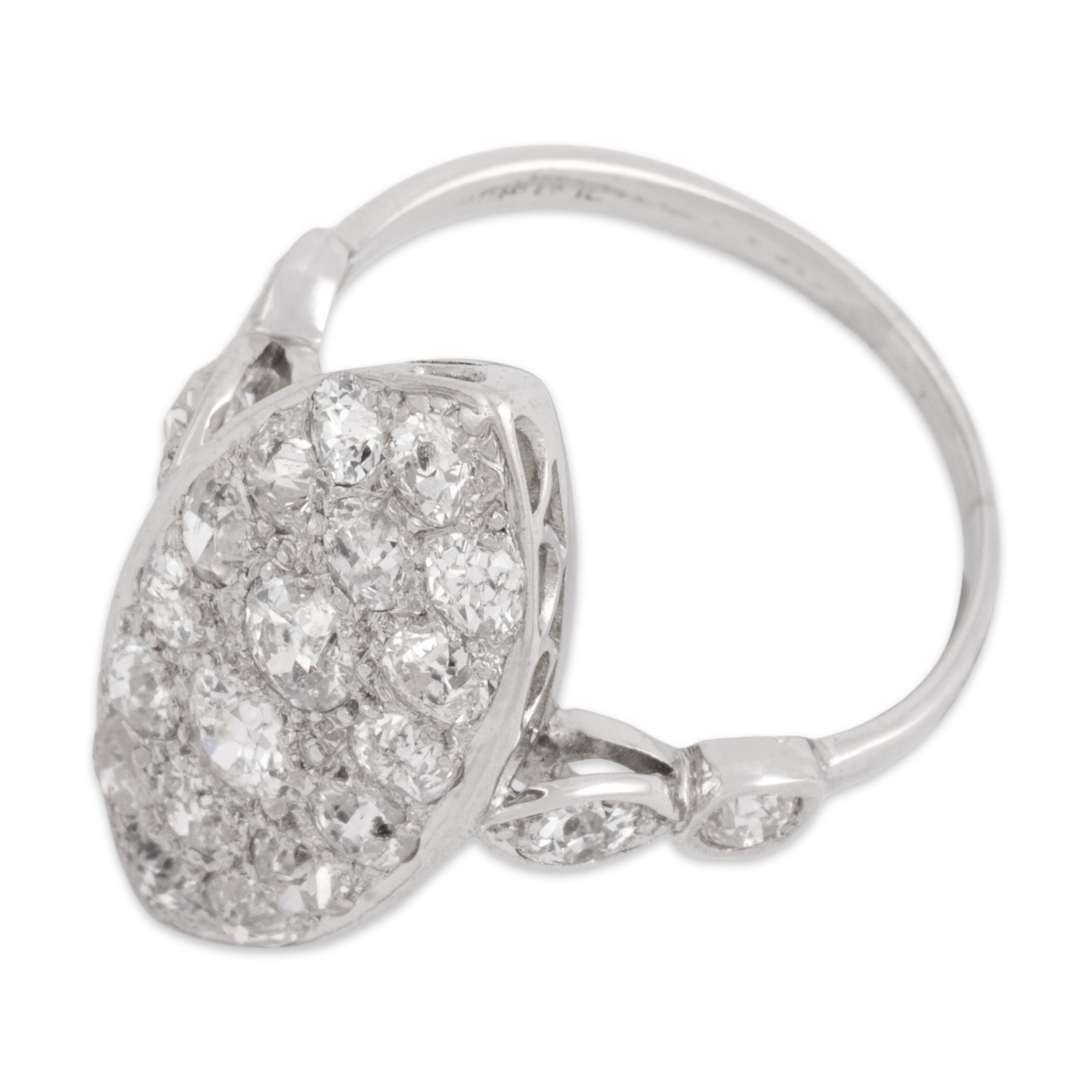 Antique Platinum 1.83cttw Old Mine Cut Diamond Dazzling Navette Cluster Ring - Overall view