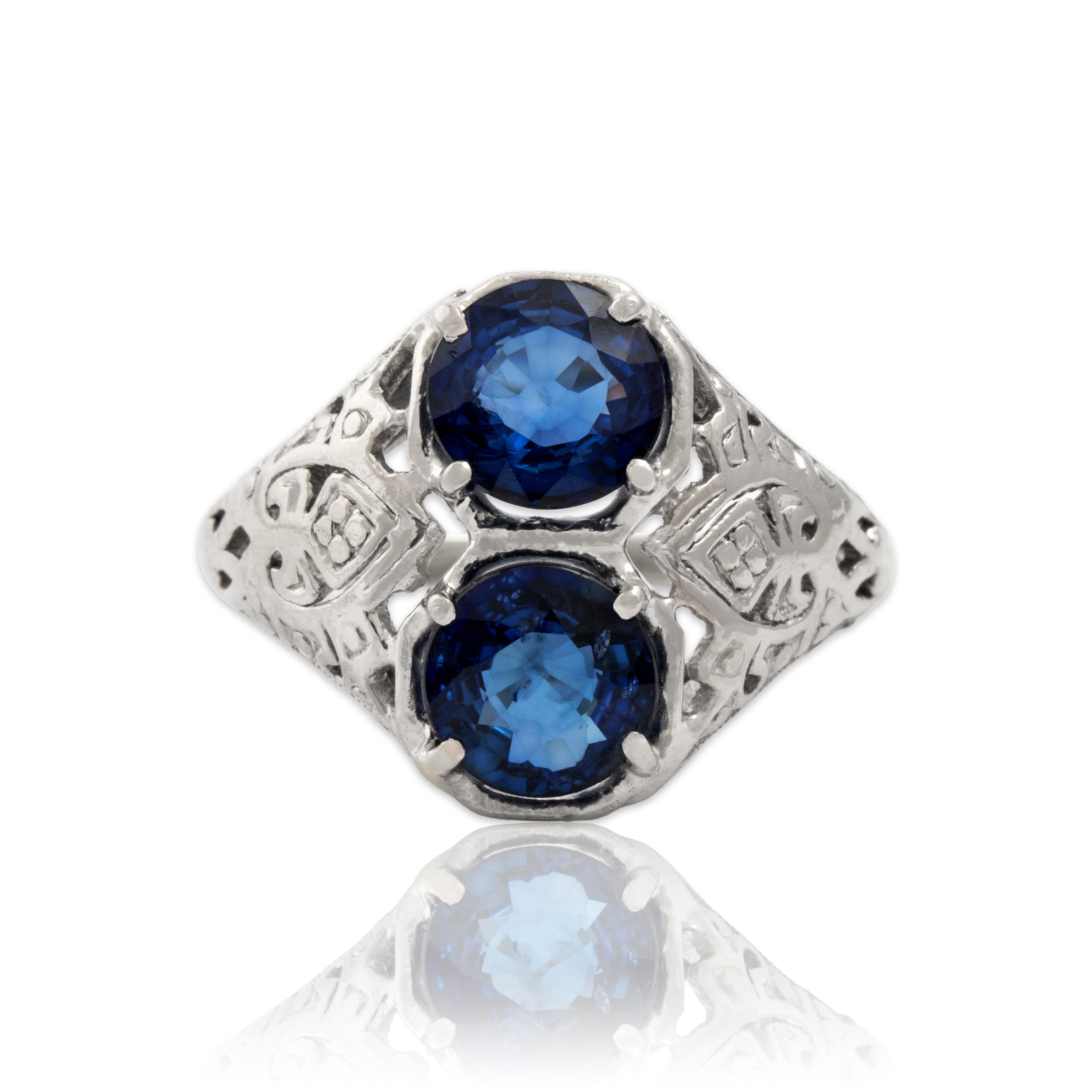 Antique Art Deco Platinum 1.4cttw Blue Sapphire Fantastic Openwork Duo Ring 3.50