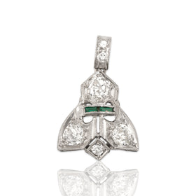 Antique Art Deco Platinum .83cttw Old Mine Cut Diamond Green Glass Pendant