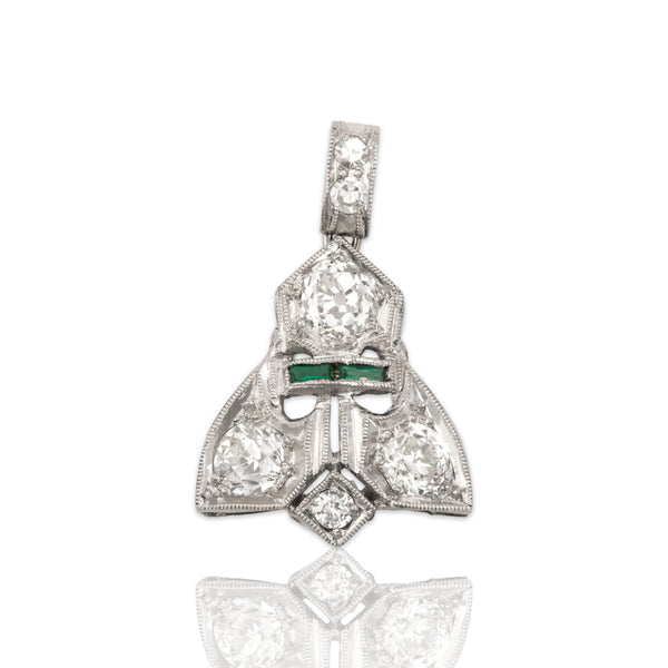 Antique Art Deco Platinum .83cttw Old Mine Cut Diamond Green Glass Pendant