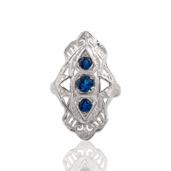 Antique Art Deco 14k White Gold .52cttw Blue Synthetic Spinel Vivid Ring 5.00