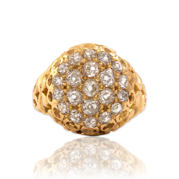 Antique 18k Yellow Gold 1.26cttw Old Mine Cut Diamond Spectacular Disc Ring 5.75