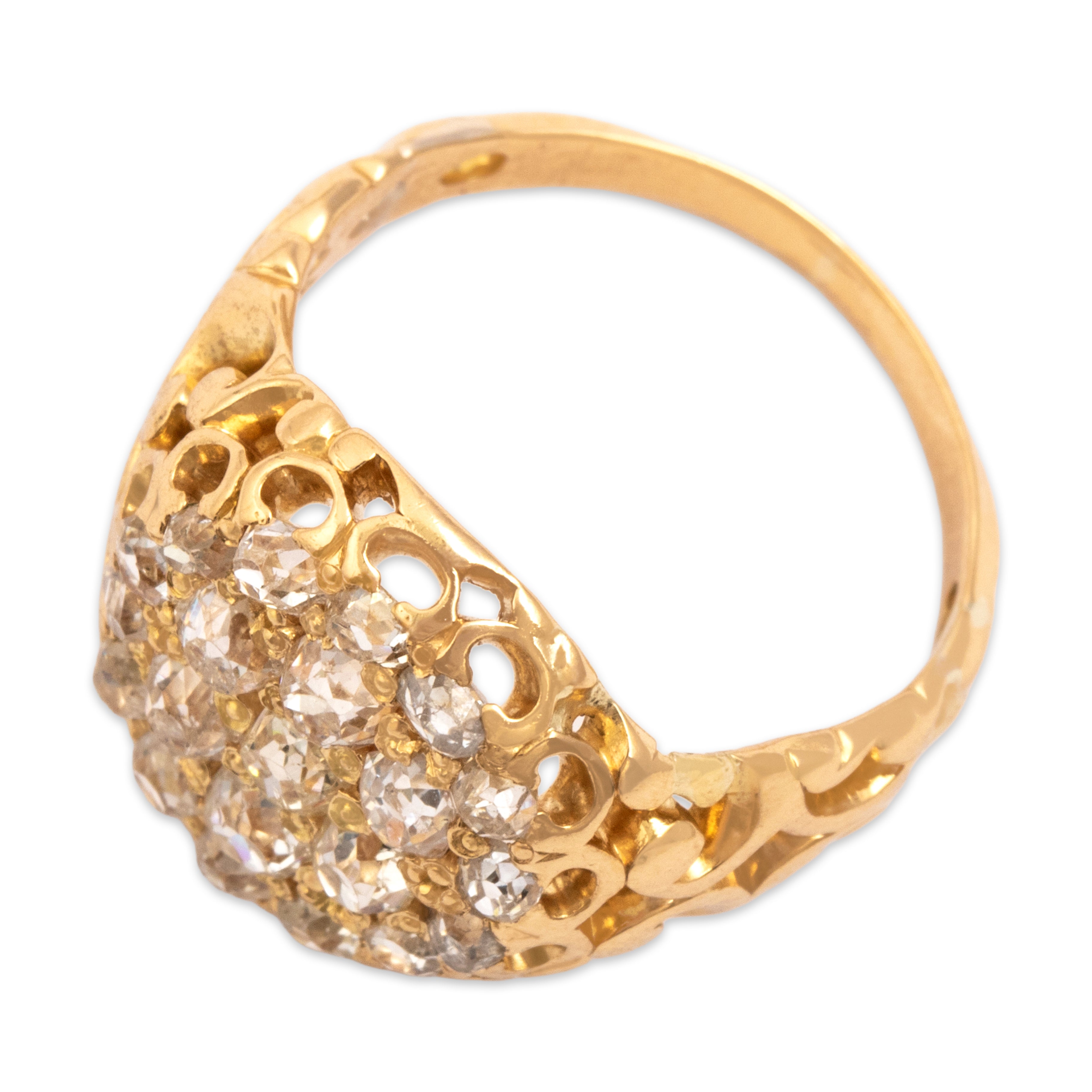 Antique 18k Yellow Gold 1.26cttw Old Mine Cut Diamond Spectacular Swirling Openwork Disc Ring - Overall view