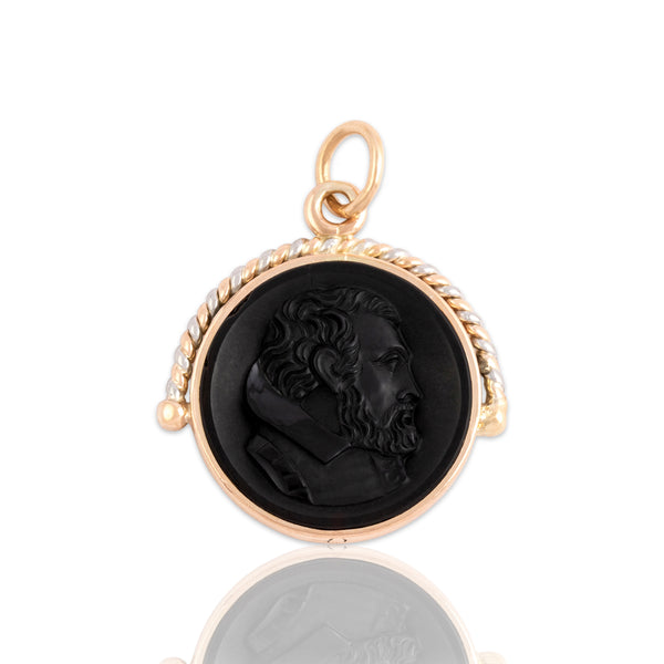 Antique Victorian 14k Rosy Yellow Gold & Platinum Sard Shakespeare Pendant